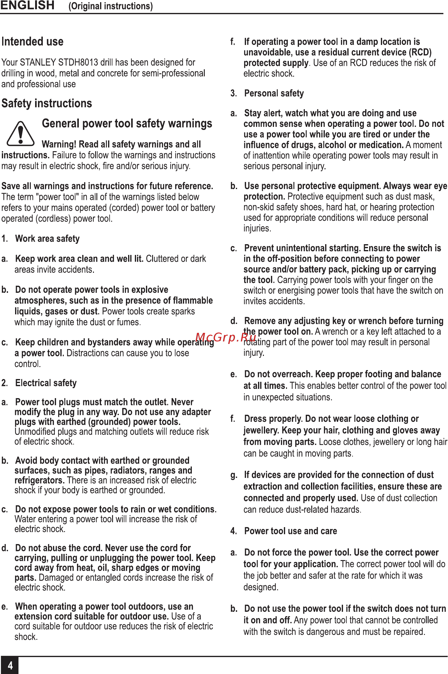 Stanley STDH8013C-RU [4/32] General power tool safety warnings