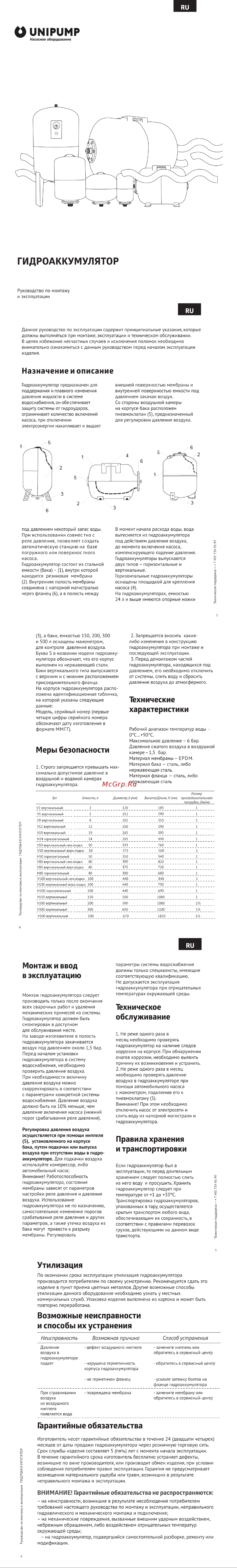 Unipump 50 л вертикальный (фланец - нерж. сталь) 26831 Инструкция по эксплуатации онлайн