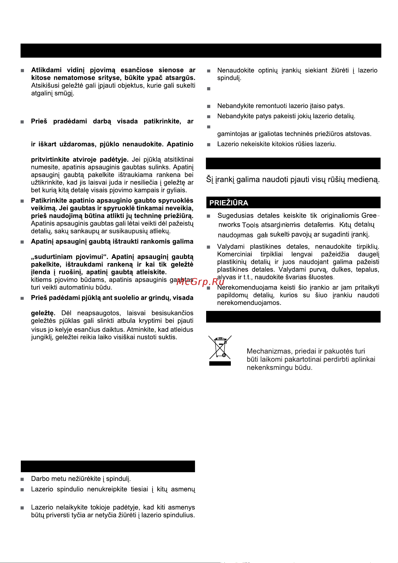 Greenworks G24CS 1500507 [101/134] Lietuviškai originalių instrukcijų vertimas