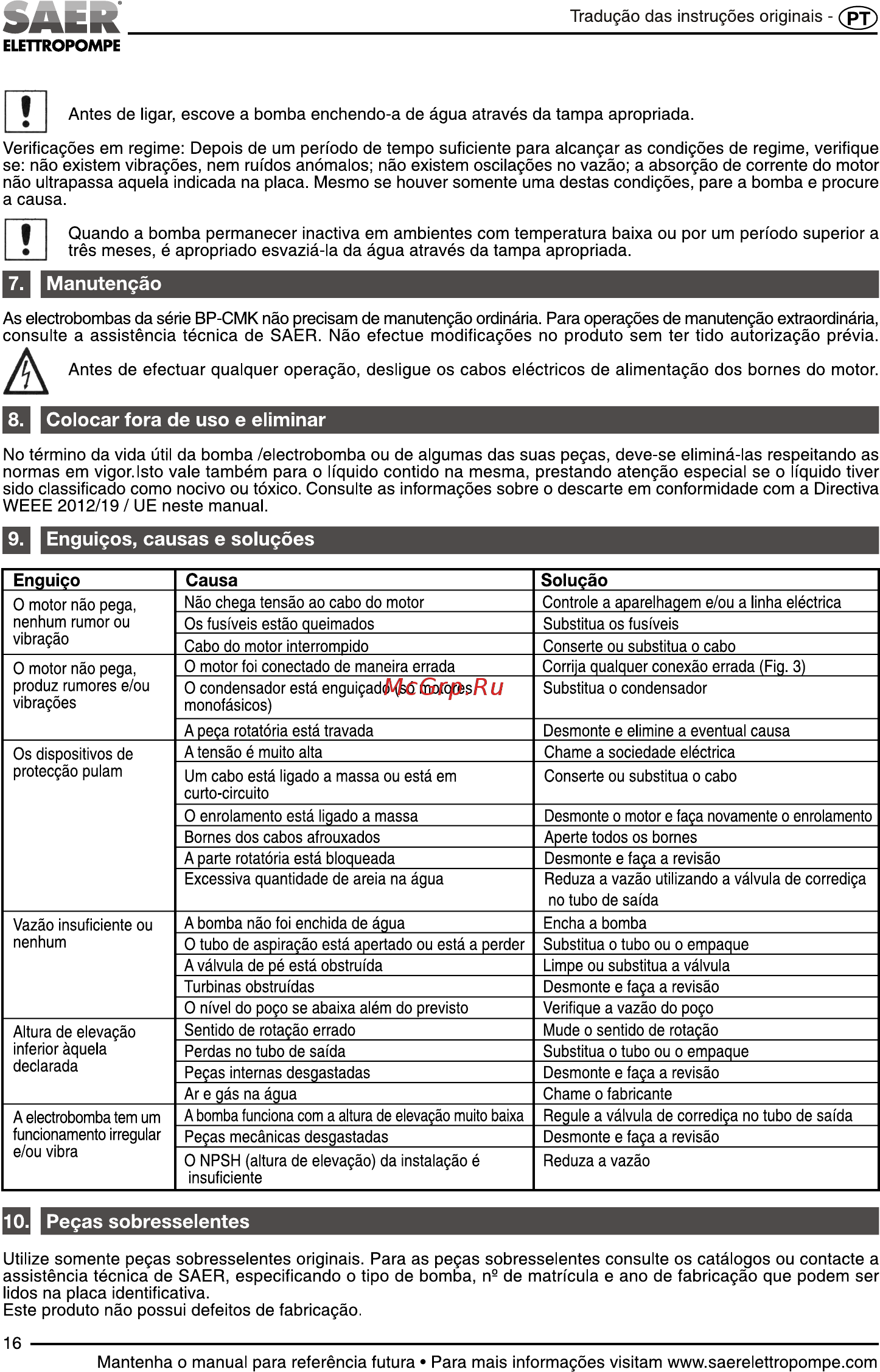 Saer BP4 400V 100548186 [16/24] Colocar fora de uso e eliminar