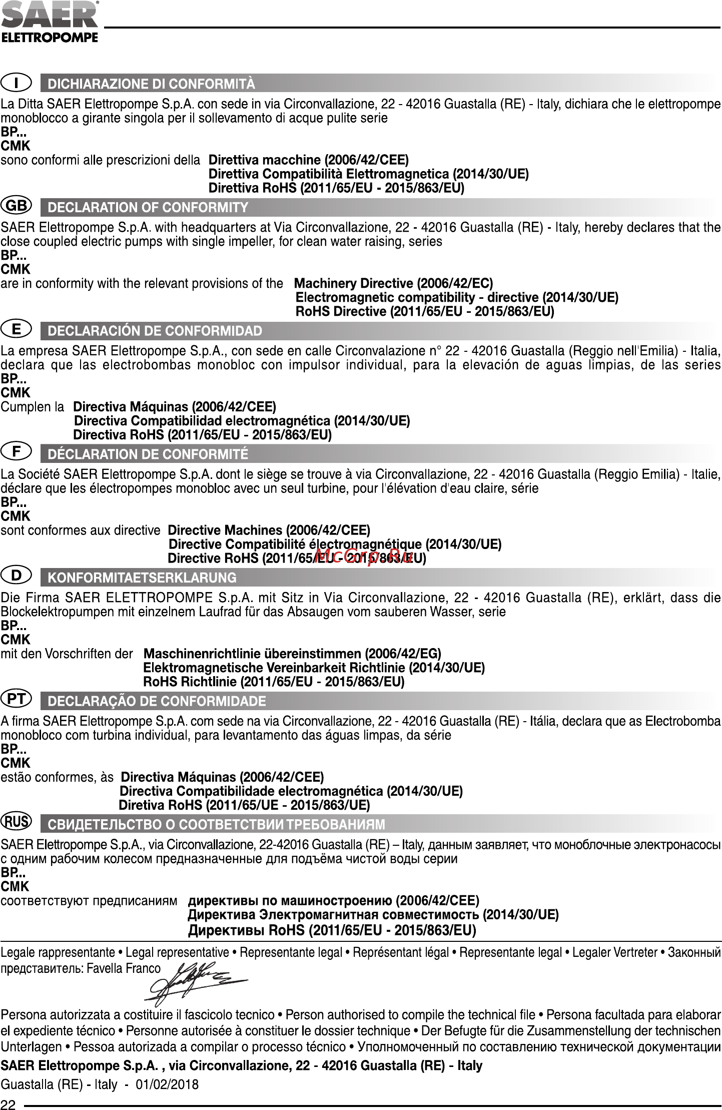 Saer BP 6B  400V [22/24] Saer______________________________________
