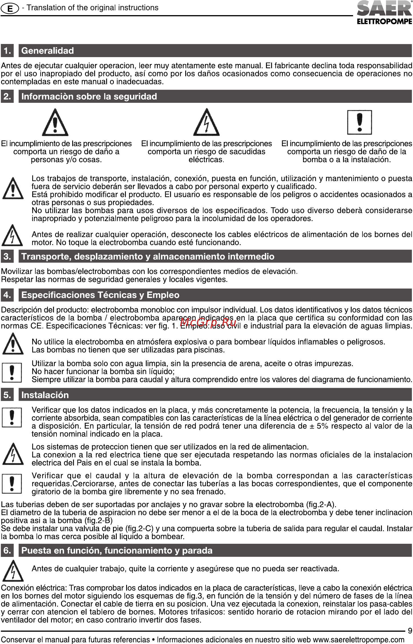 Saer BP 6B  400V [9/24] Especificaciones técnicas y empleo