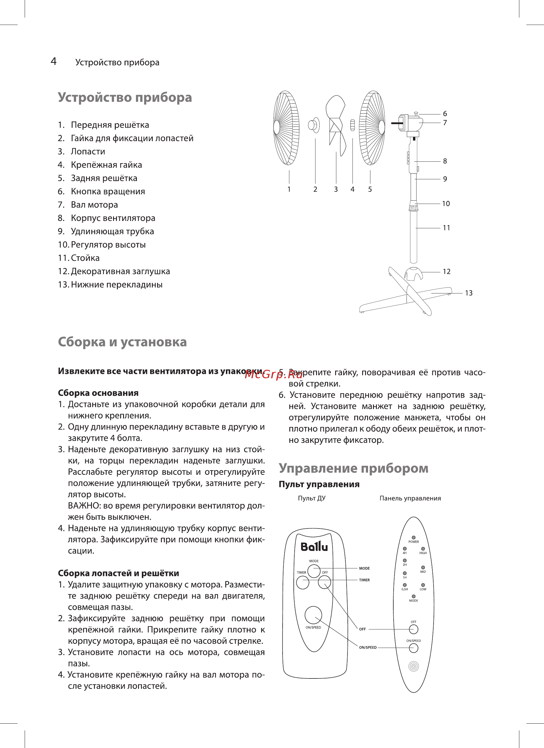 Ballu BFF-855 [4/12] Управление прибором