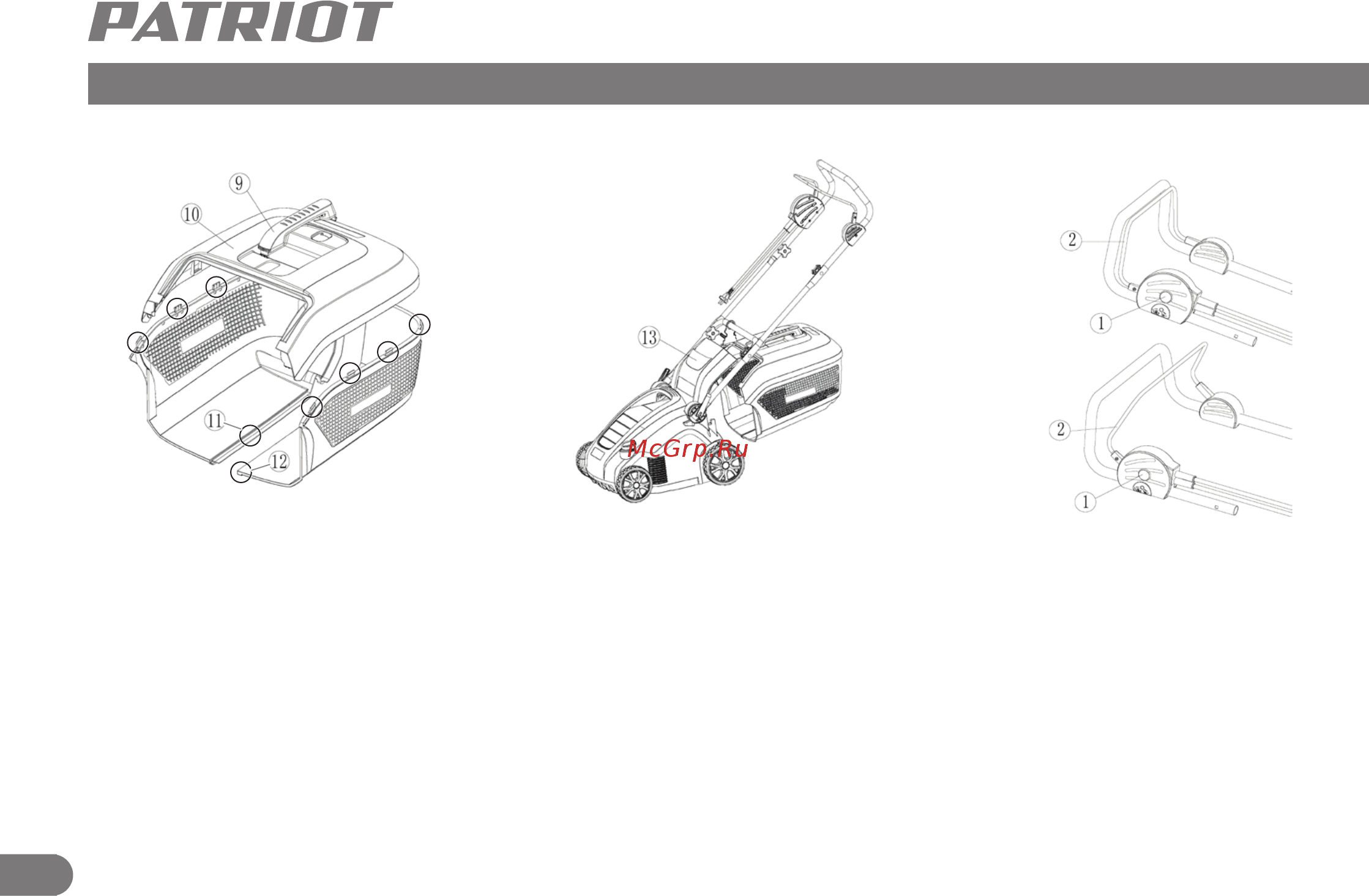 Patriot SCE 170 [10/15] Сборка и установка контейнера для травы запуск и выключение двигателя ска рификатора