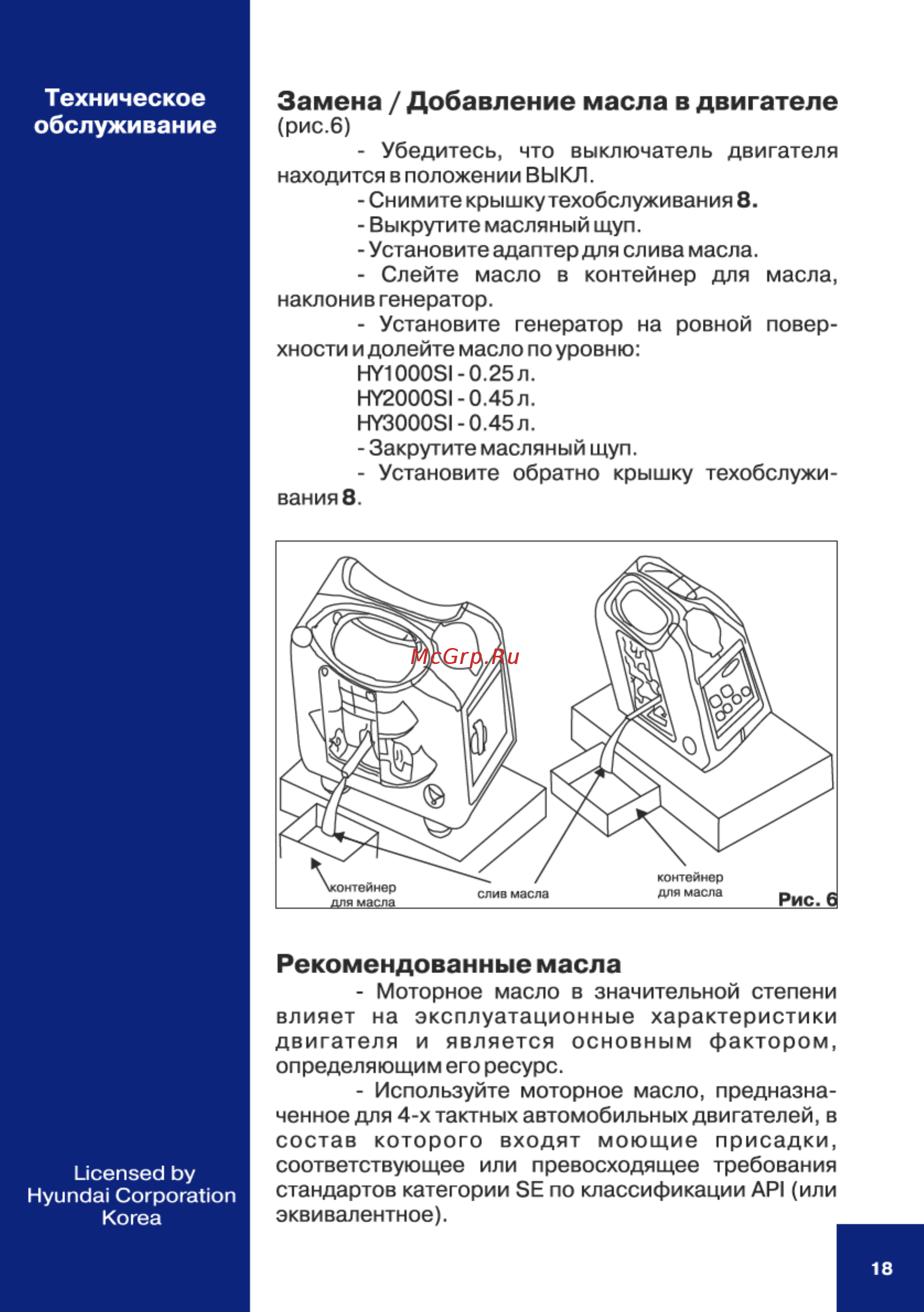 Hyundai HHY 1000Si [18/28] Замена добавление масла в двигателе