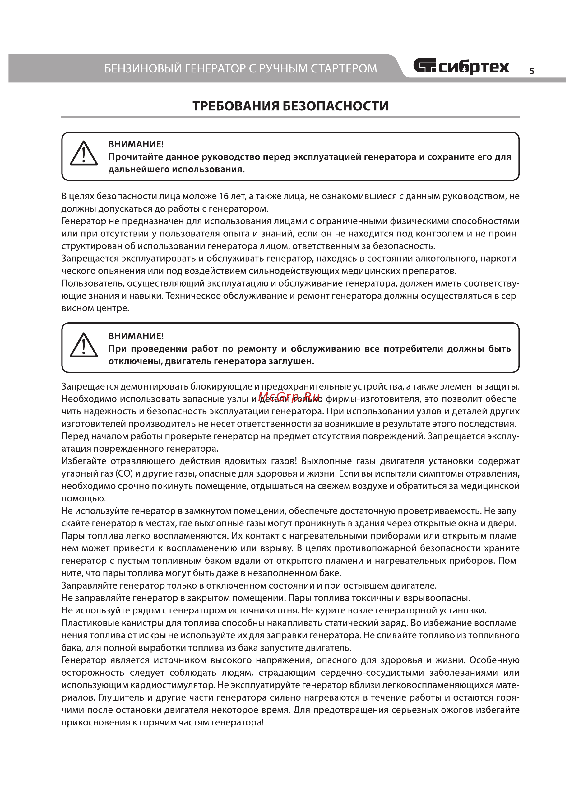 СИБРТЕХ БС-2800 (94543) [5/24] Требования безопасности