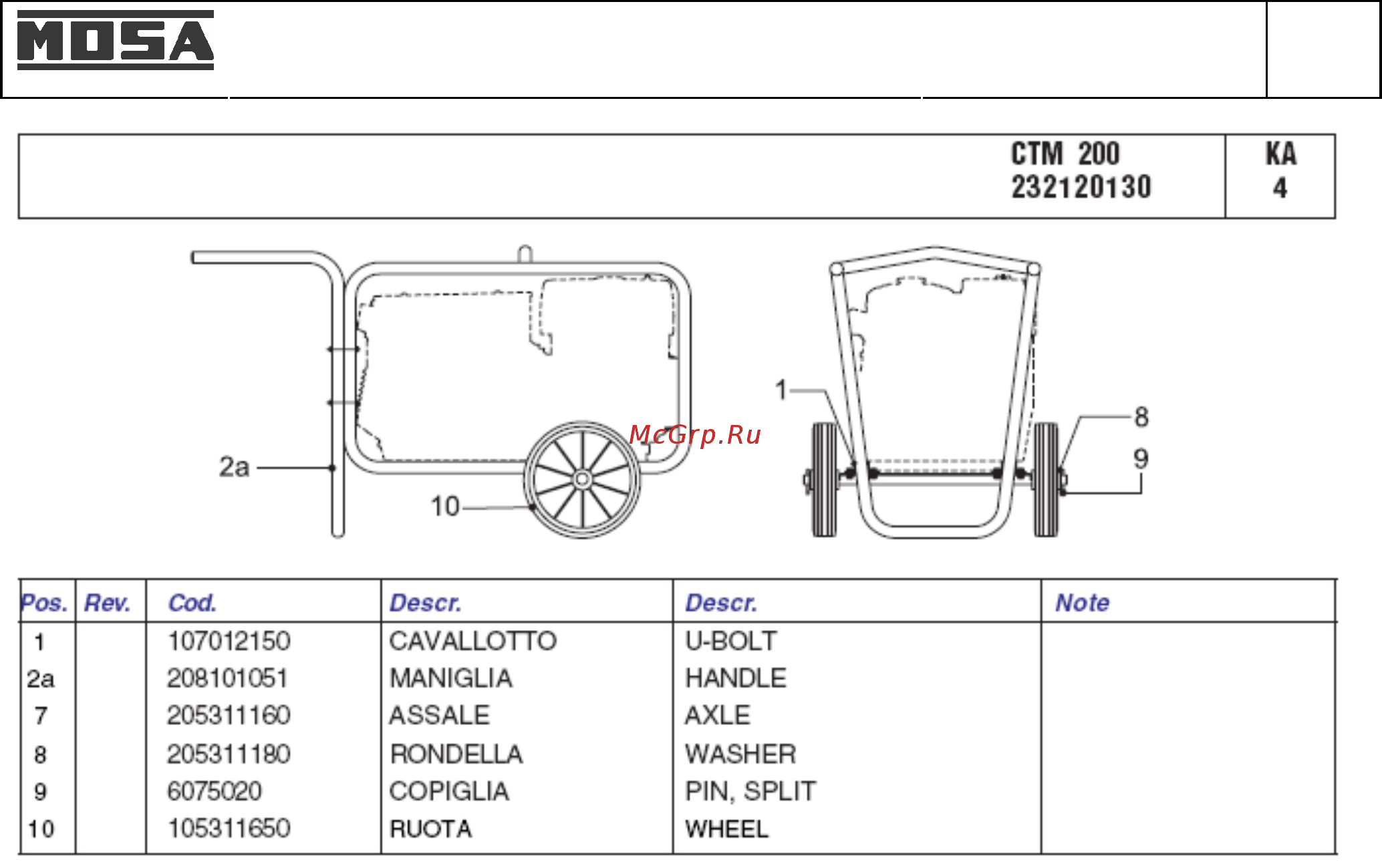 Mosa TS 200 BS/CF 27754 [41/43] Запасные части ctm 200 cg