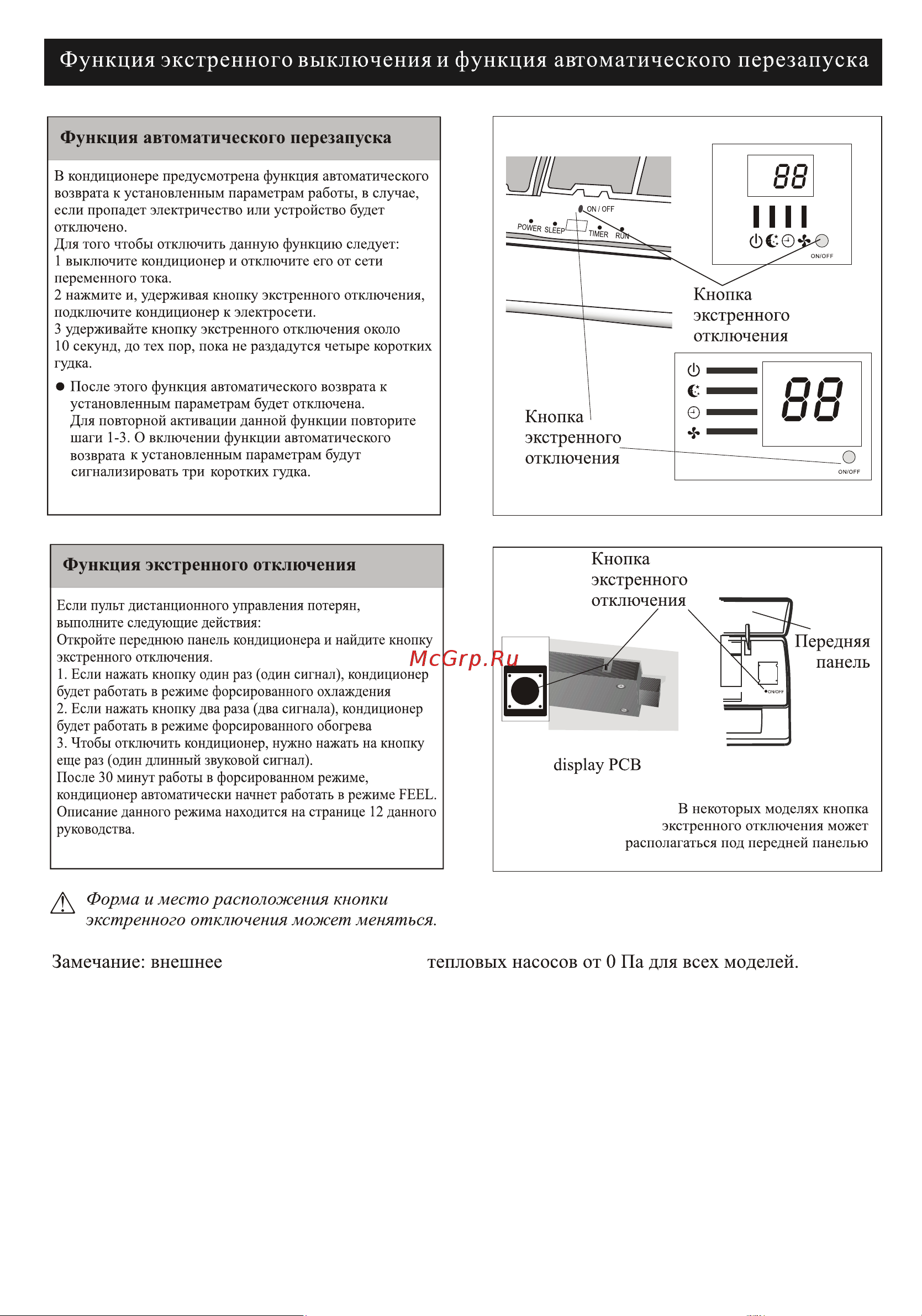 Neoclima NS/NU-HAL18F [8/32] Функция экстренного выключения и функция автоматического перезапуска