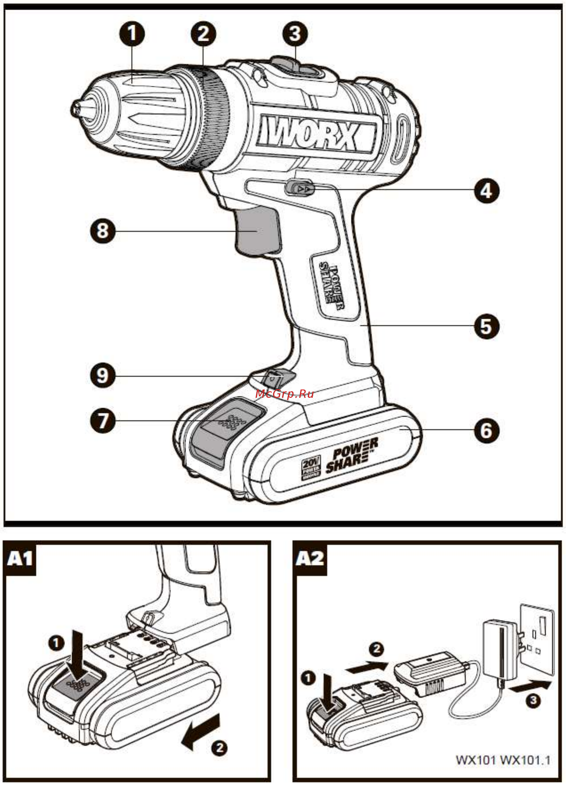 Worx WX101.2 Инструкция по эксплуатации онлайн [2/13] 510138