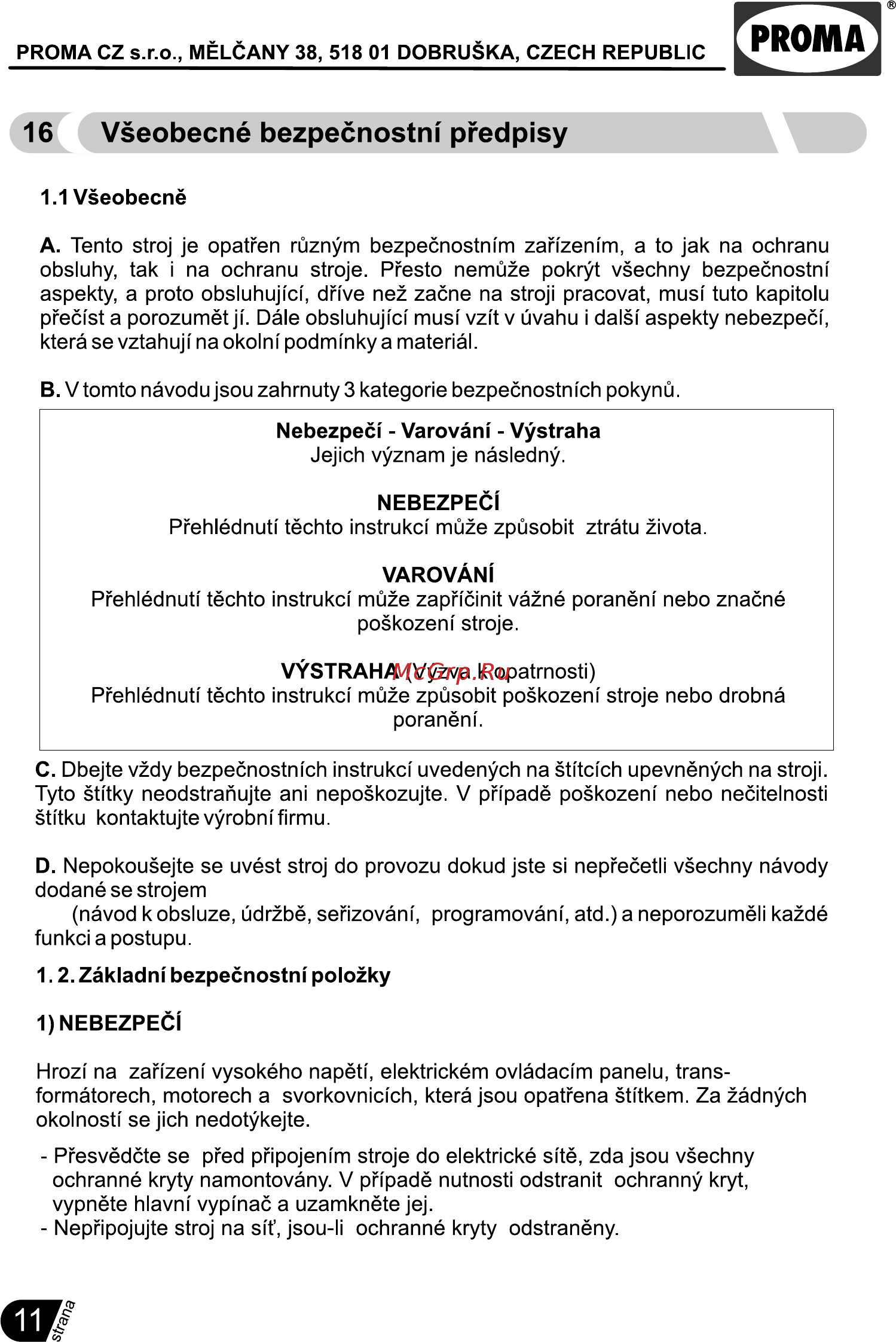 Proma BKL-2000 (25450200) [12/16] Vseobecné bezpecnostni predpisy