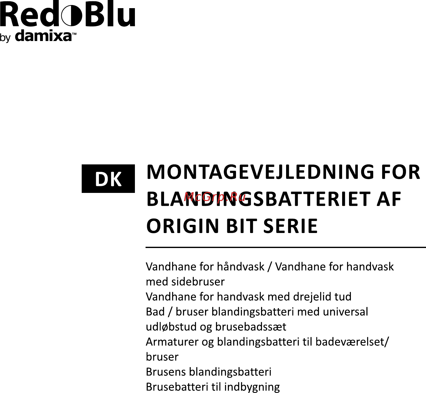 Redblu by damixa Origin Bit 772000000 [15/24] Dk montagevejledning for blandingsbatteriet af origin bit serie