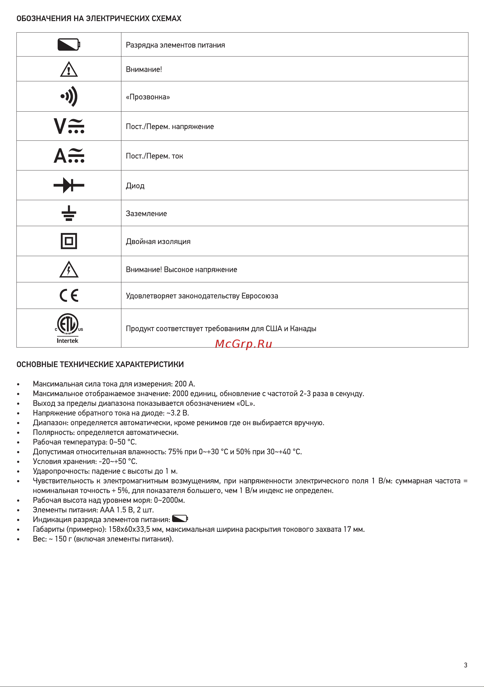 Unit UT210B True RMS (13-0007) Инструкция по эксплуатации онлайн [3/8] 510465