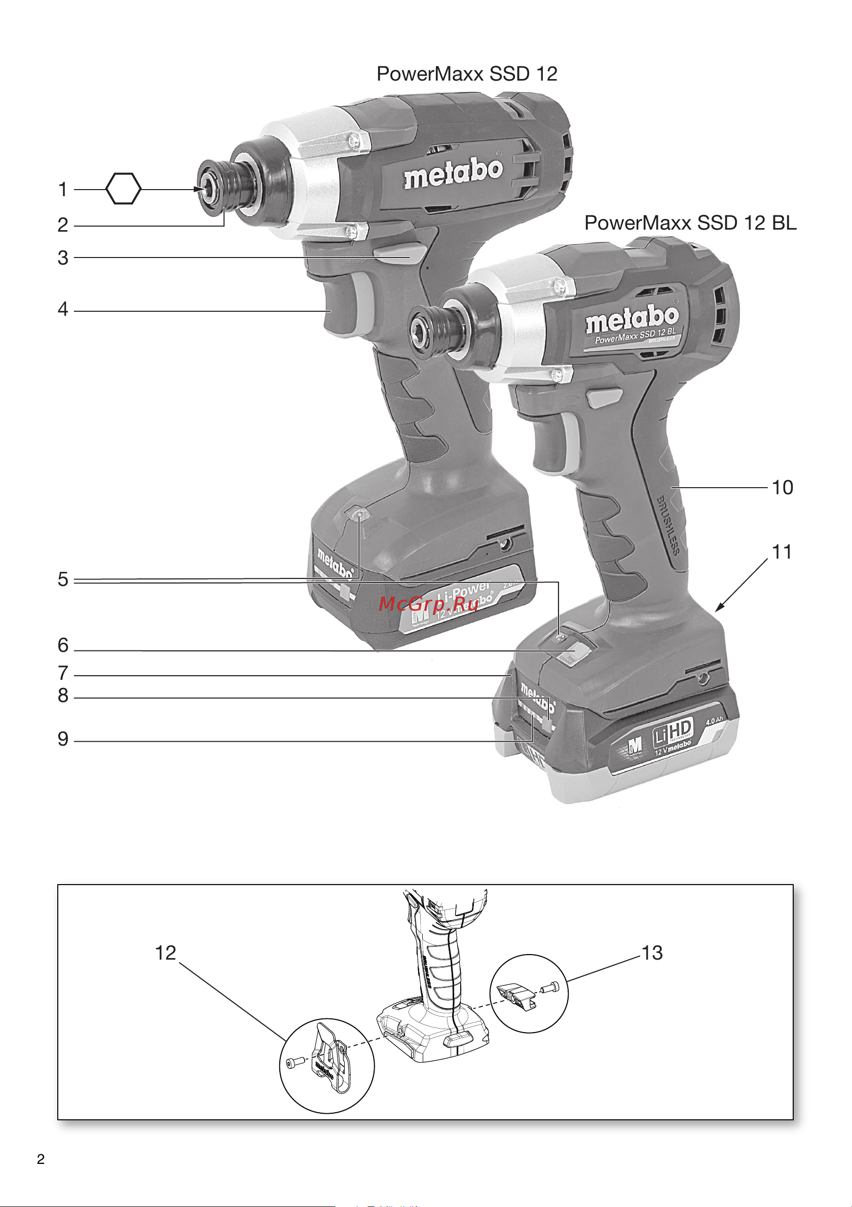Metabo PowerMaxx SSD 12 (601114890) без акк. и з.у Инструкция по эксплуатации онлайн [2/68] 668940