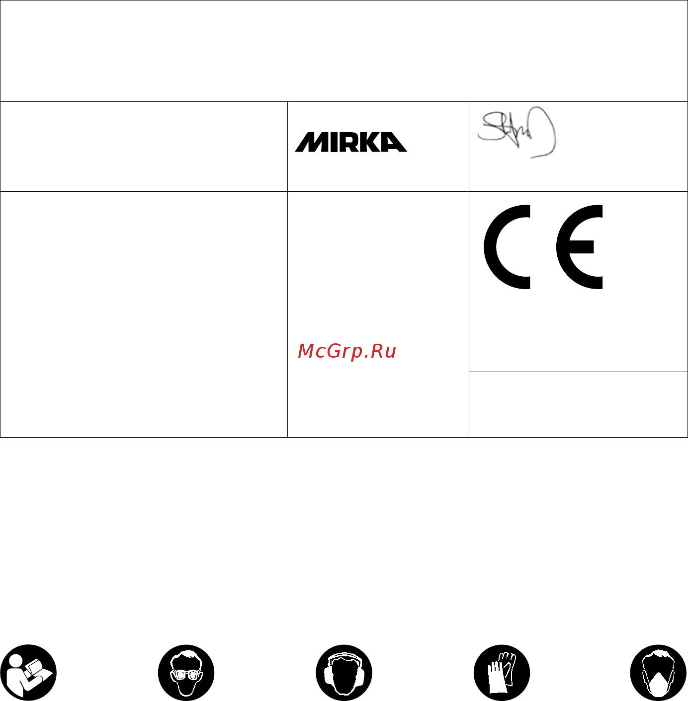 Mirka CEROS 325CV [22/108] Απαιτούμενα μέσα ατομικής προστασίας