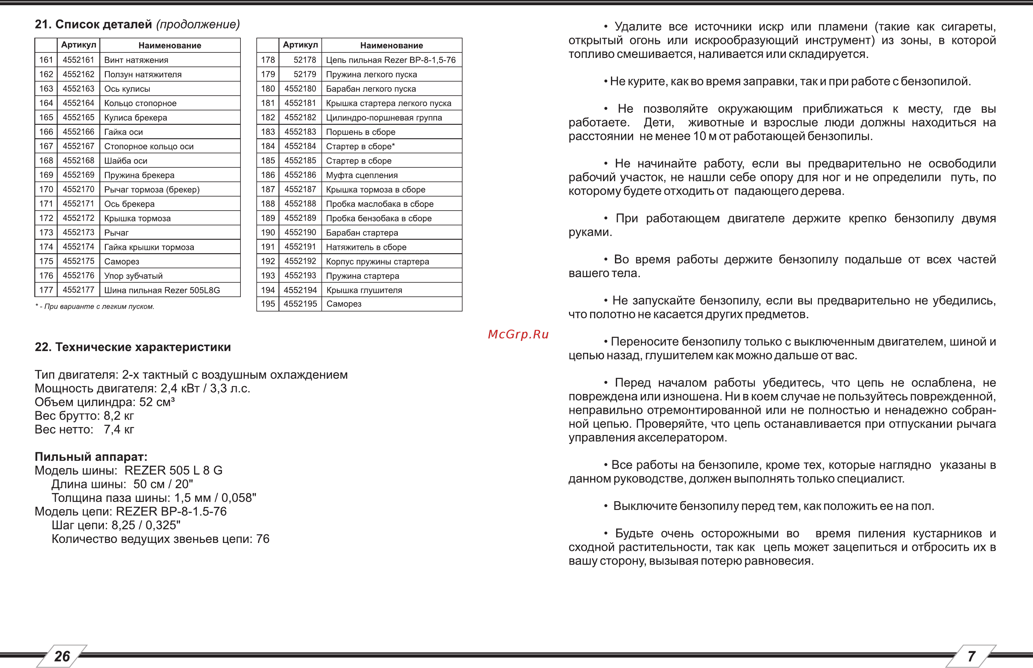 Carver RSG-52-20K [7/17] Список деталей продолжение