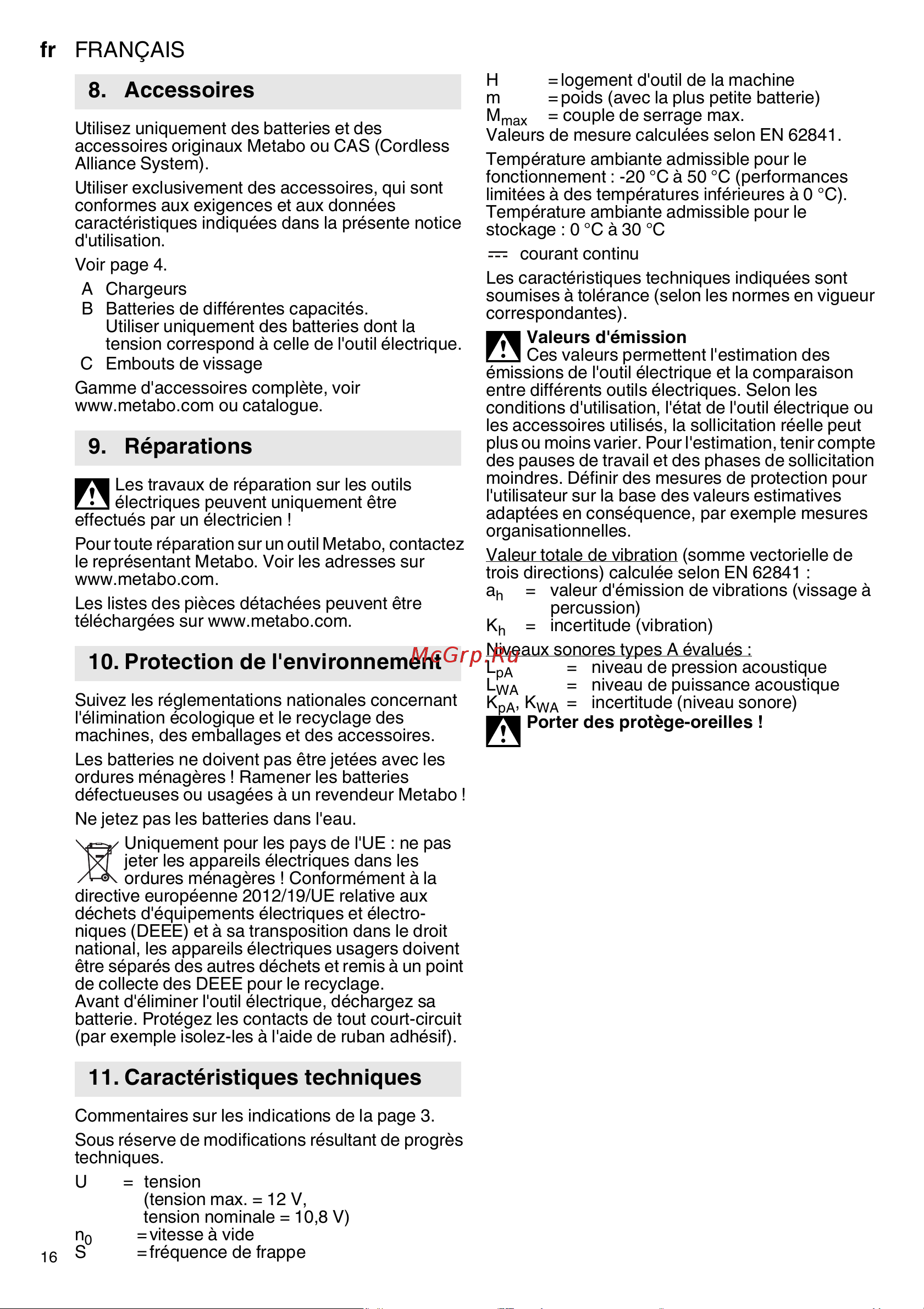 Metabo PowerMaxx SSD 12 BL (601115890) без акк. и з.у [16/68] Protection de l environnement