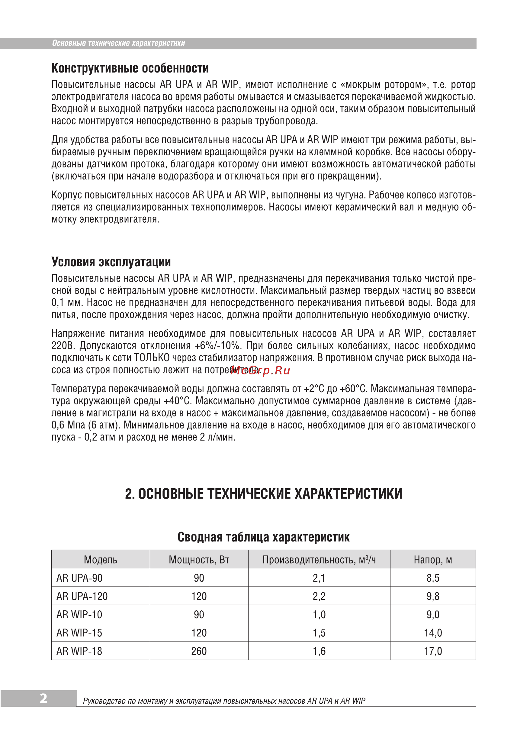 Aquamotor AR WIP-18 AR153005 [4/10] Конструктивные особенности