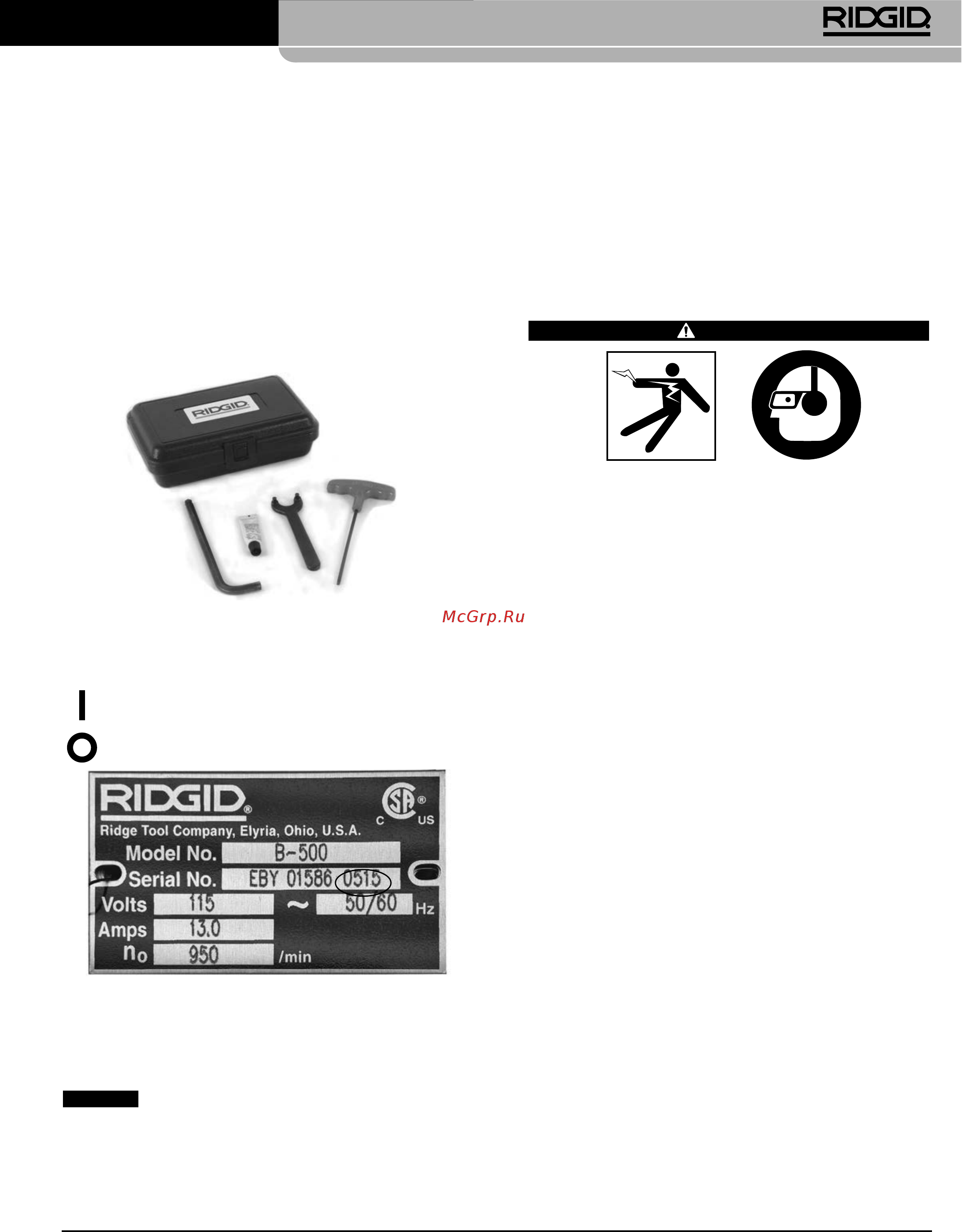 Ridgid В-500 49303 [183/449] Inspeksjon før bruk