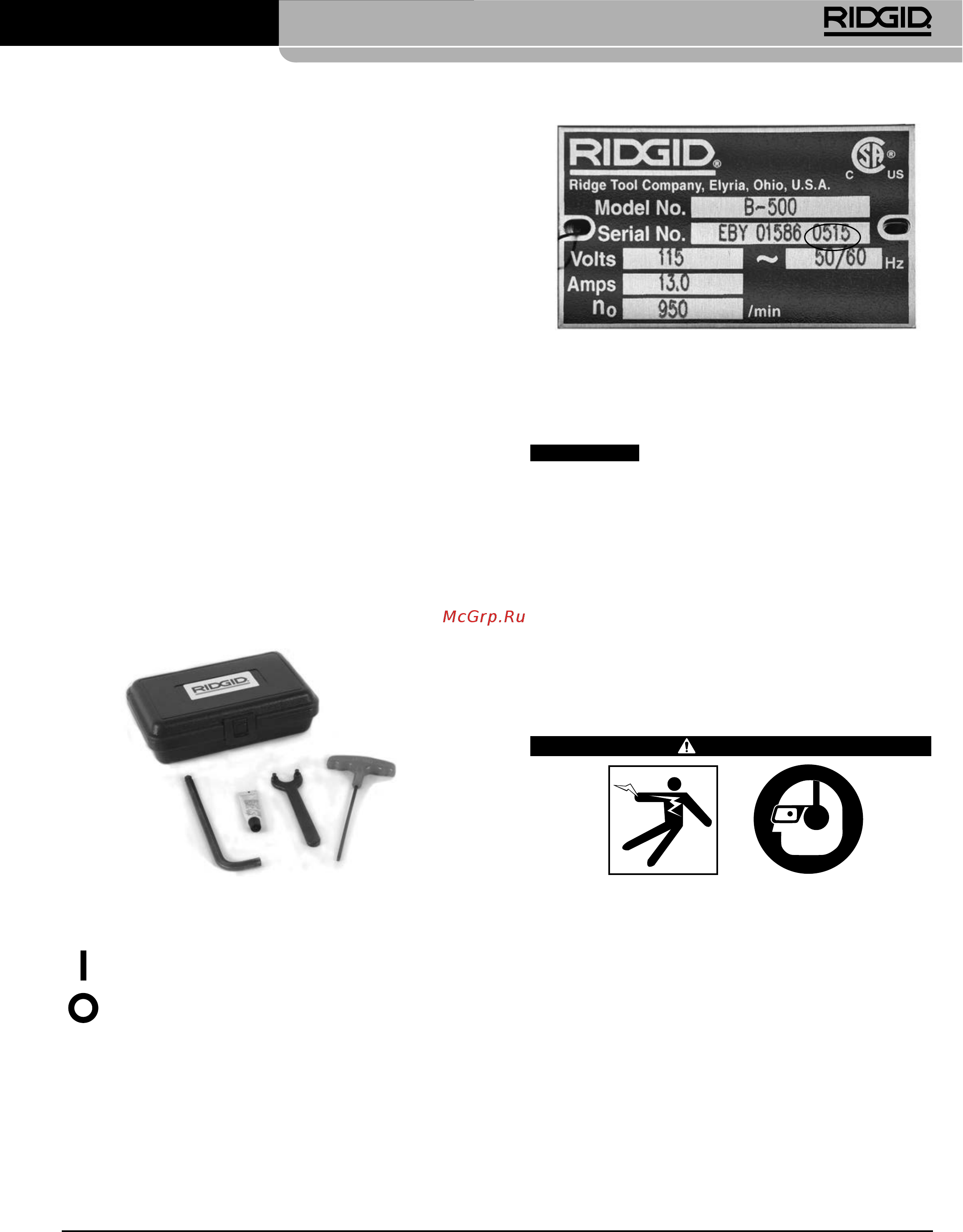 Ridgid B-500 49303 [257/449] Kontrola pred prevádzkou