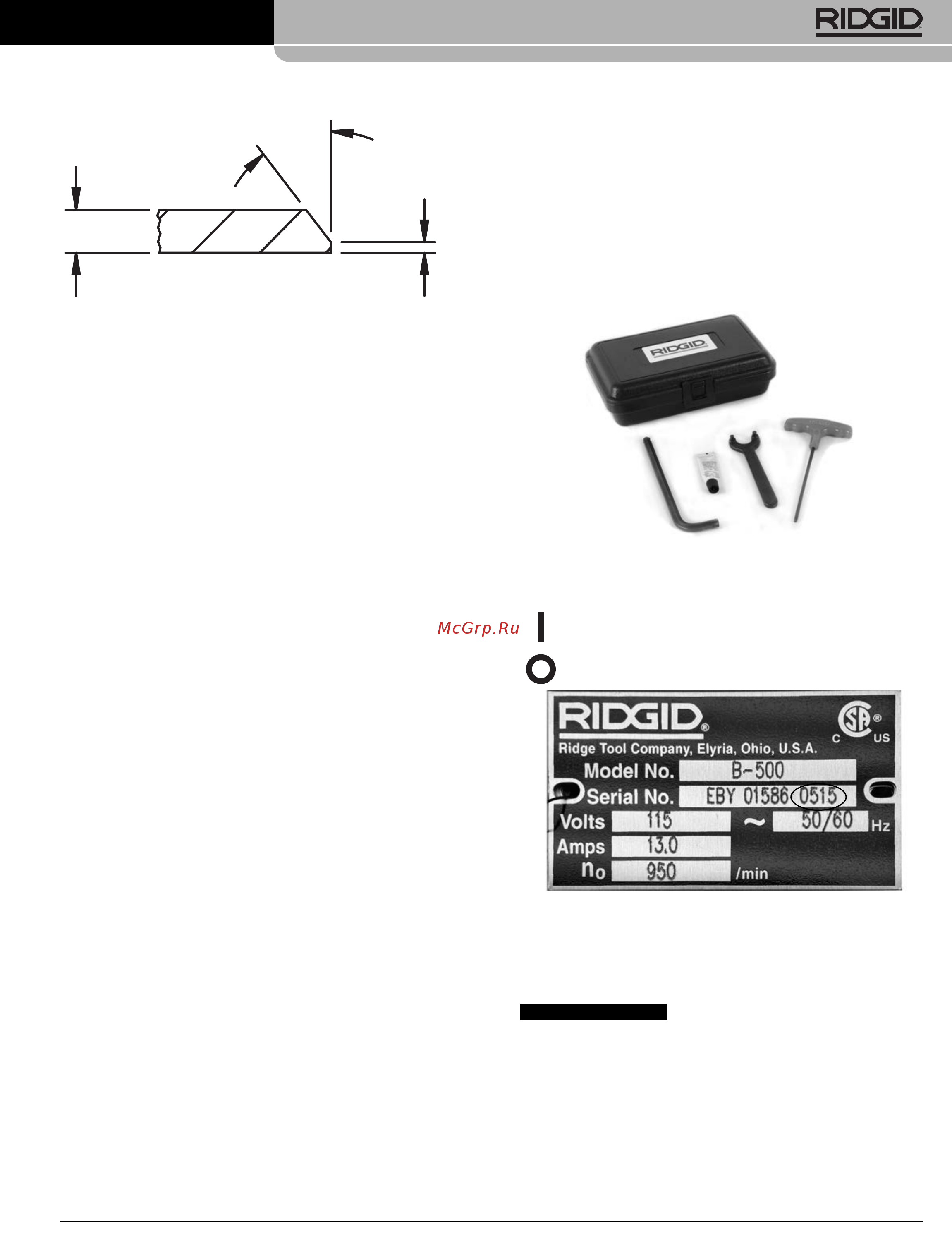 Ridgid В-500 55098 [27/449] Caractéristiques techniques