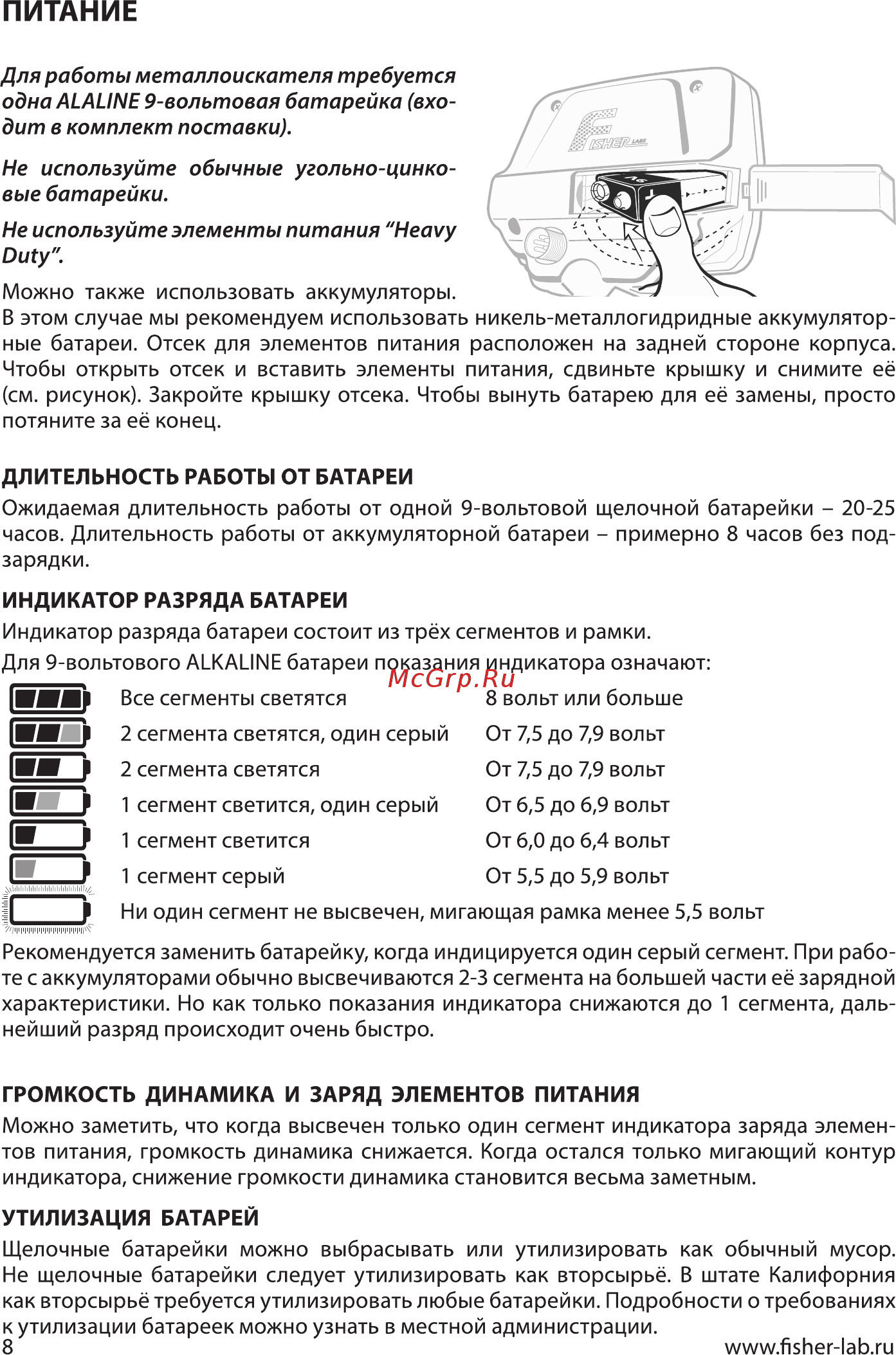 Jalas FISHER F11 [8/24] Питание