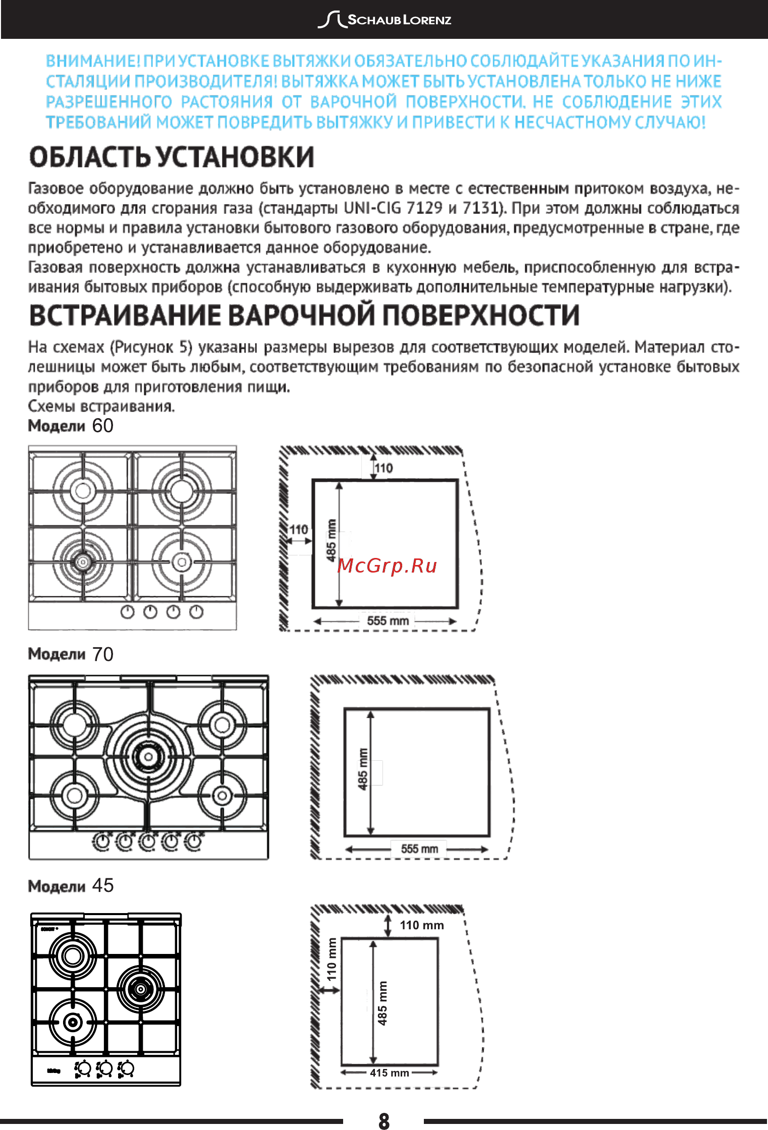 Schaub Lorenz SLK GY6225 [10/20] Встраивание варочной поверхности