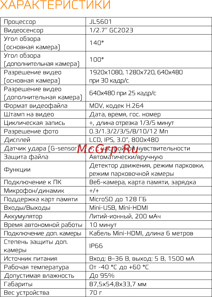 Carcam F3 [11/12] Характеристики