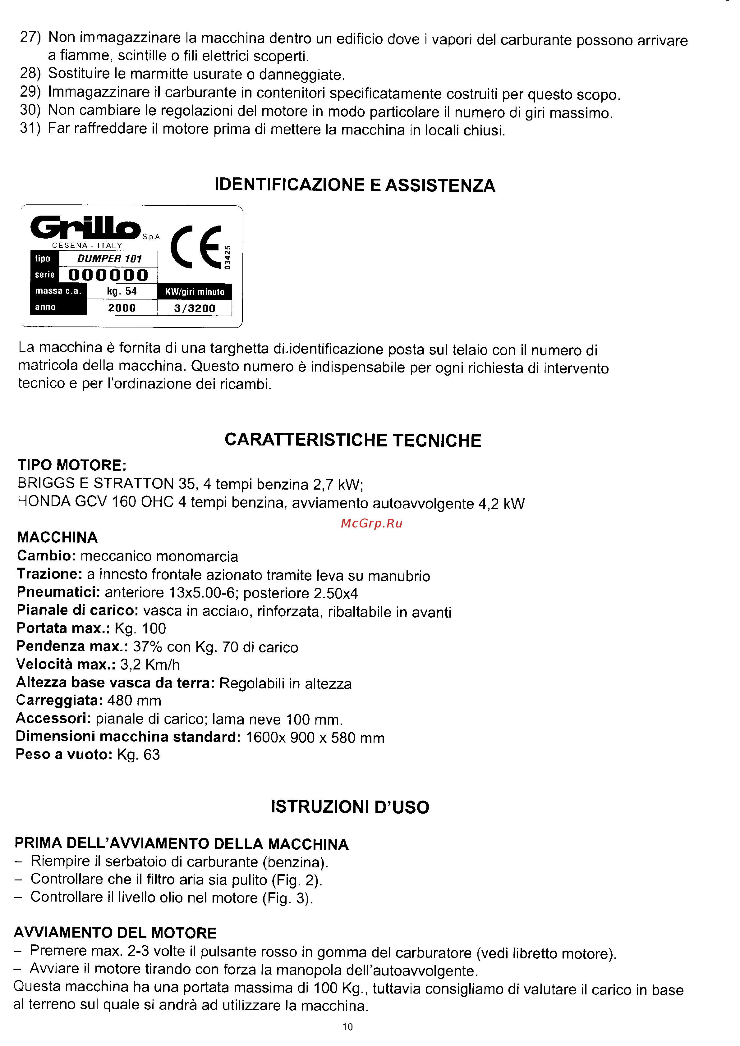 Grillo Dumper 101 [11/24] Istruzioni d uso