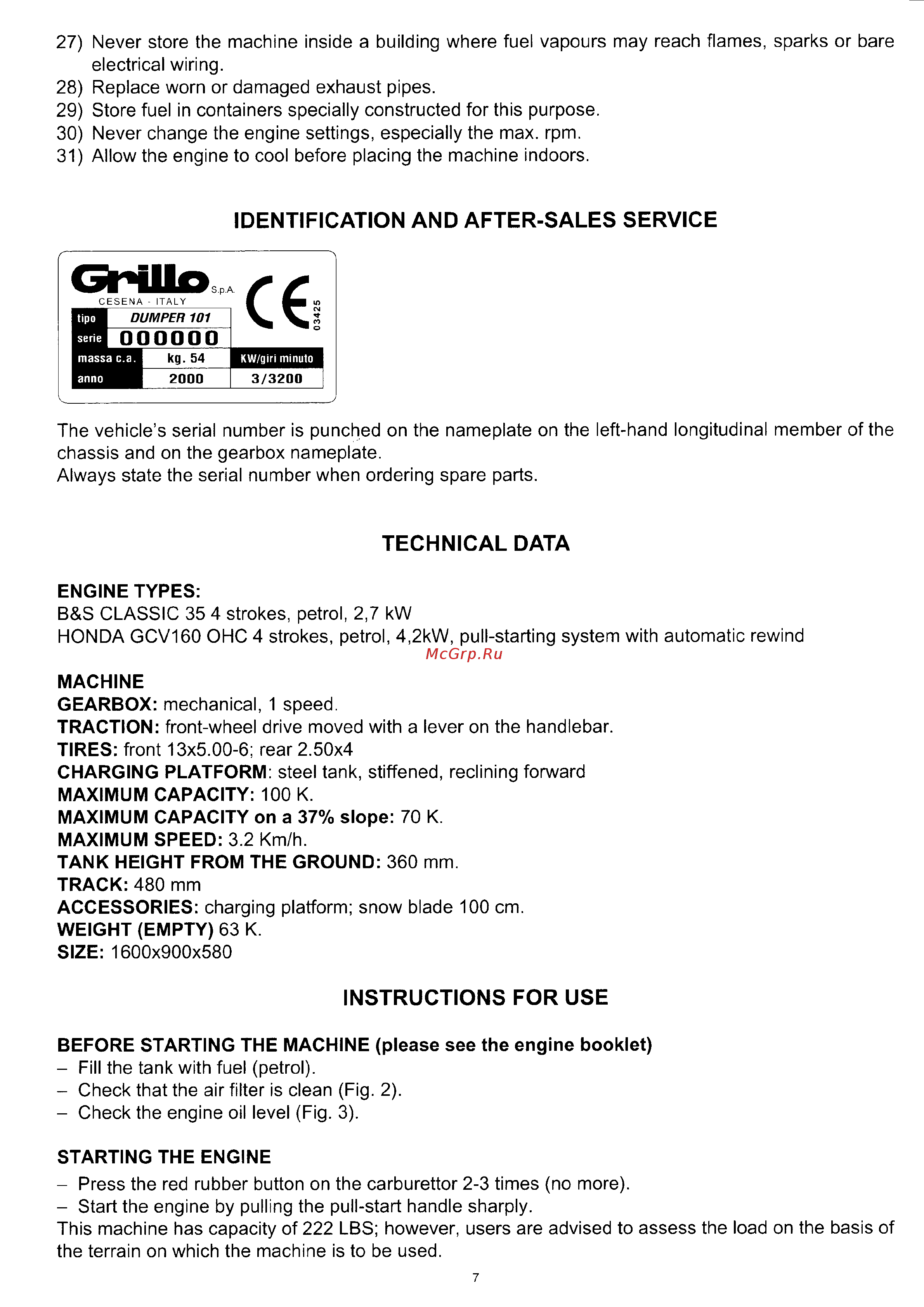 Grillo Dumper 101 [8/24] Instructions for use