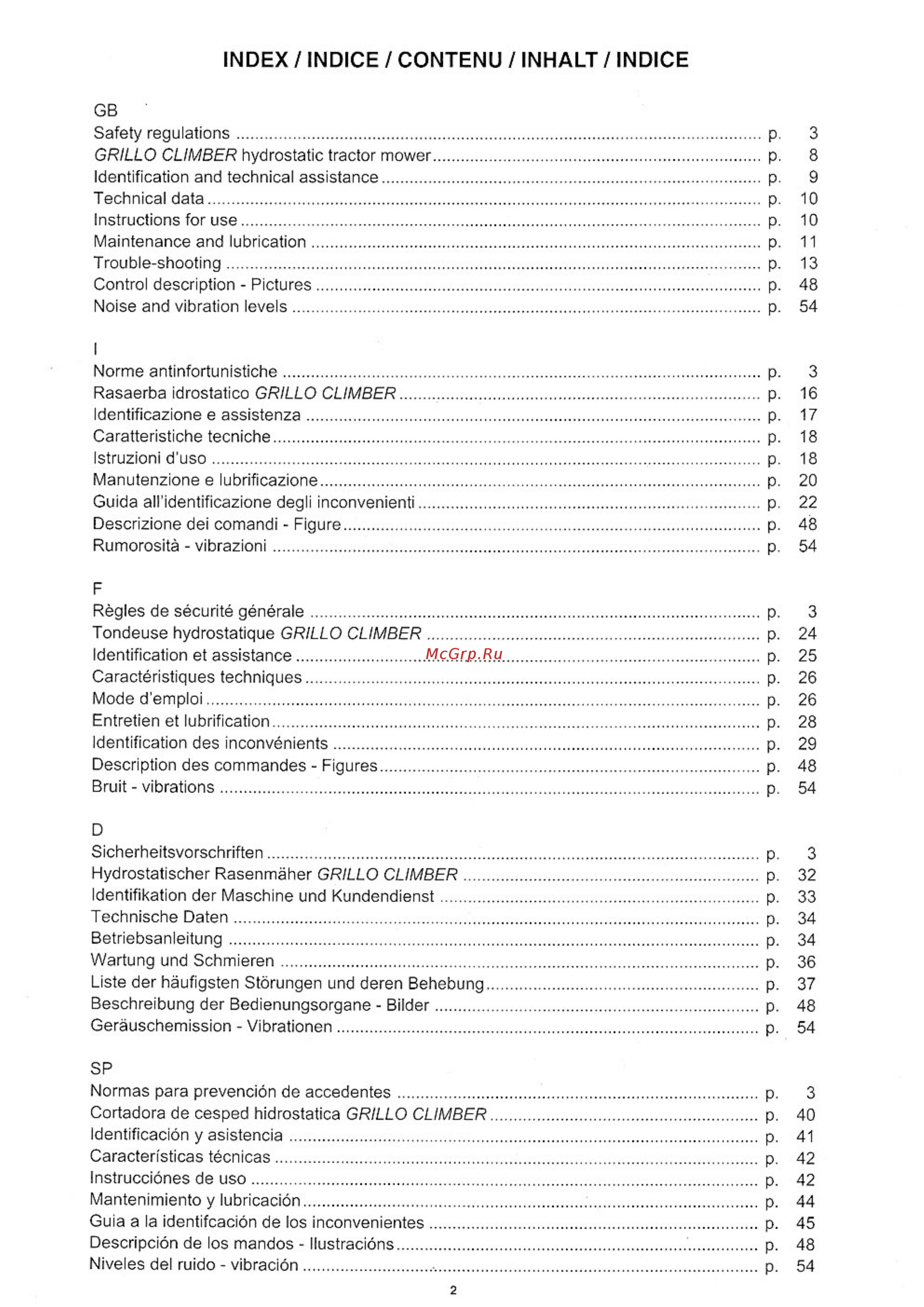 Grillo Climber 780 PLUS Инструкция по эксплуатации онлайн [2/59] 520672