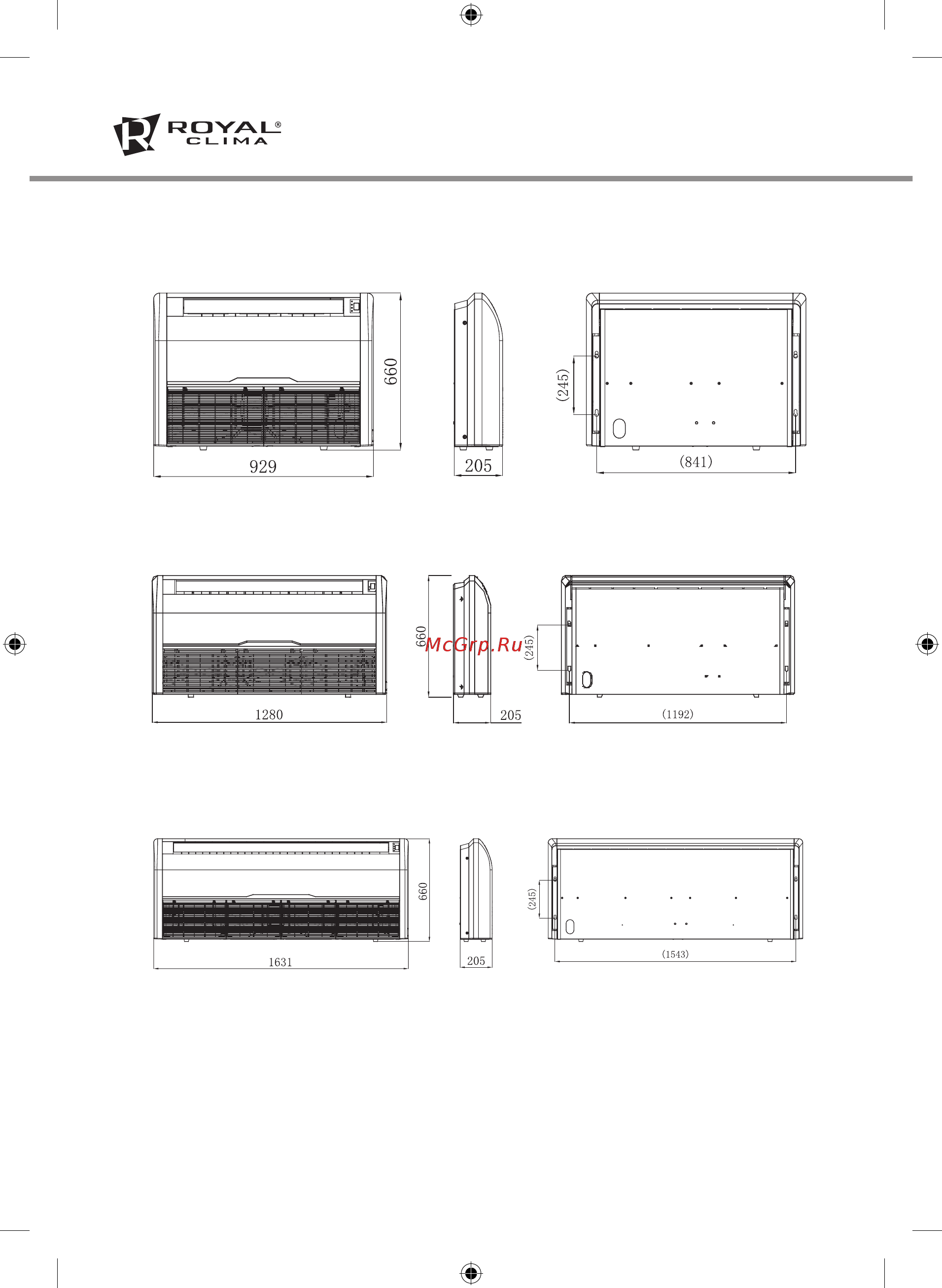 Royal Clima CO-F 24HNI/CO-E 24HNI [12/24] Установочные размеры
