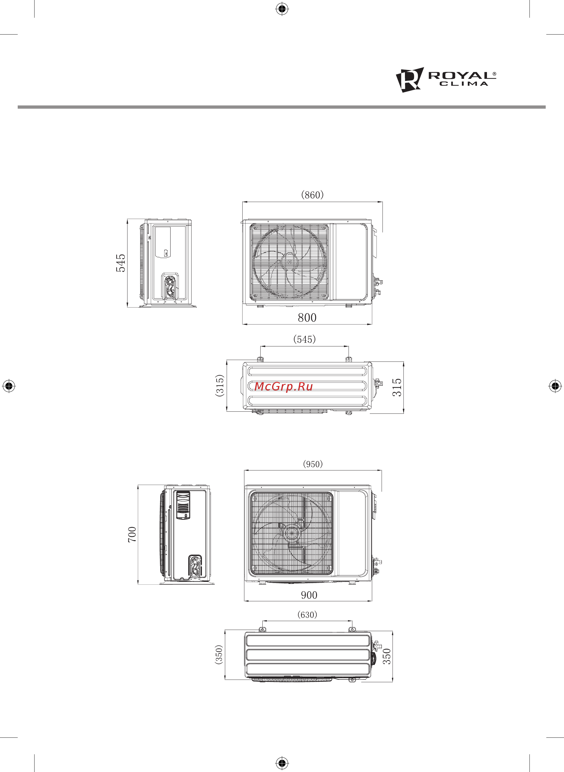 Royal Clima CO-F 24HNI/CO-E 24HNI [13/24] Установочные размеры