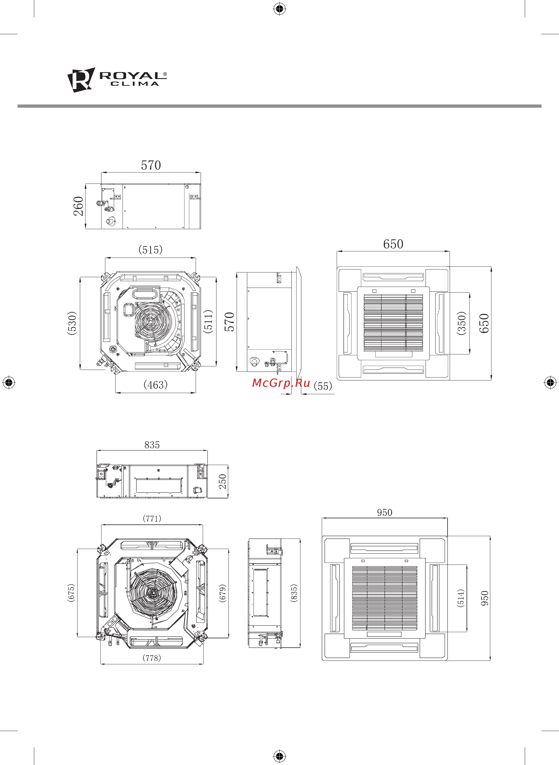 Royal Clima CO-4C 24HNI/CO-4C/pan 8D2/CO-E 24HNI [12/24] Установочные размеры