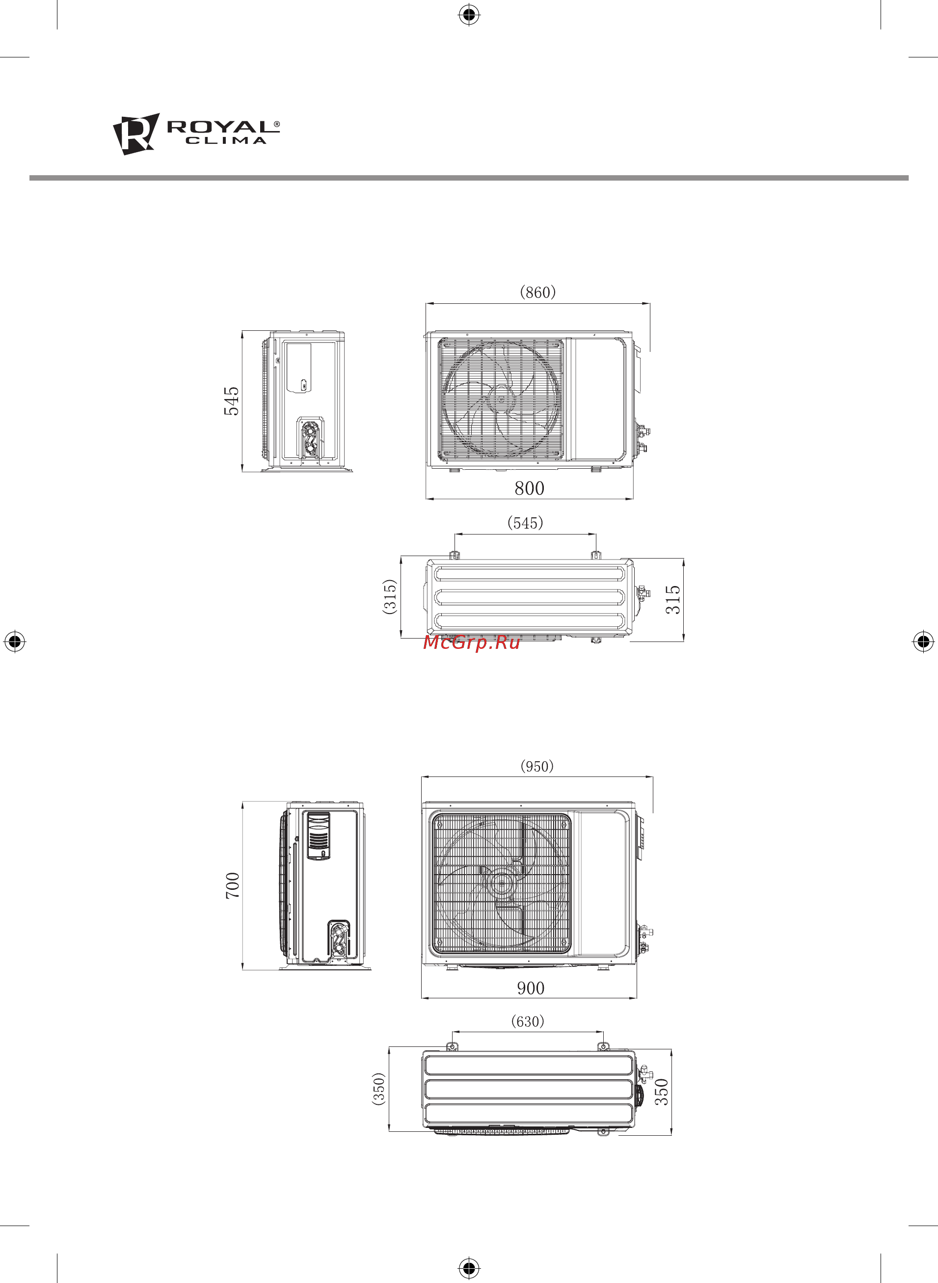 Royal Clima CO-4C 36HNI /CO-4C/pan 8D2/CO-E 36HNI [14/24] Установочные размеры