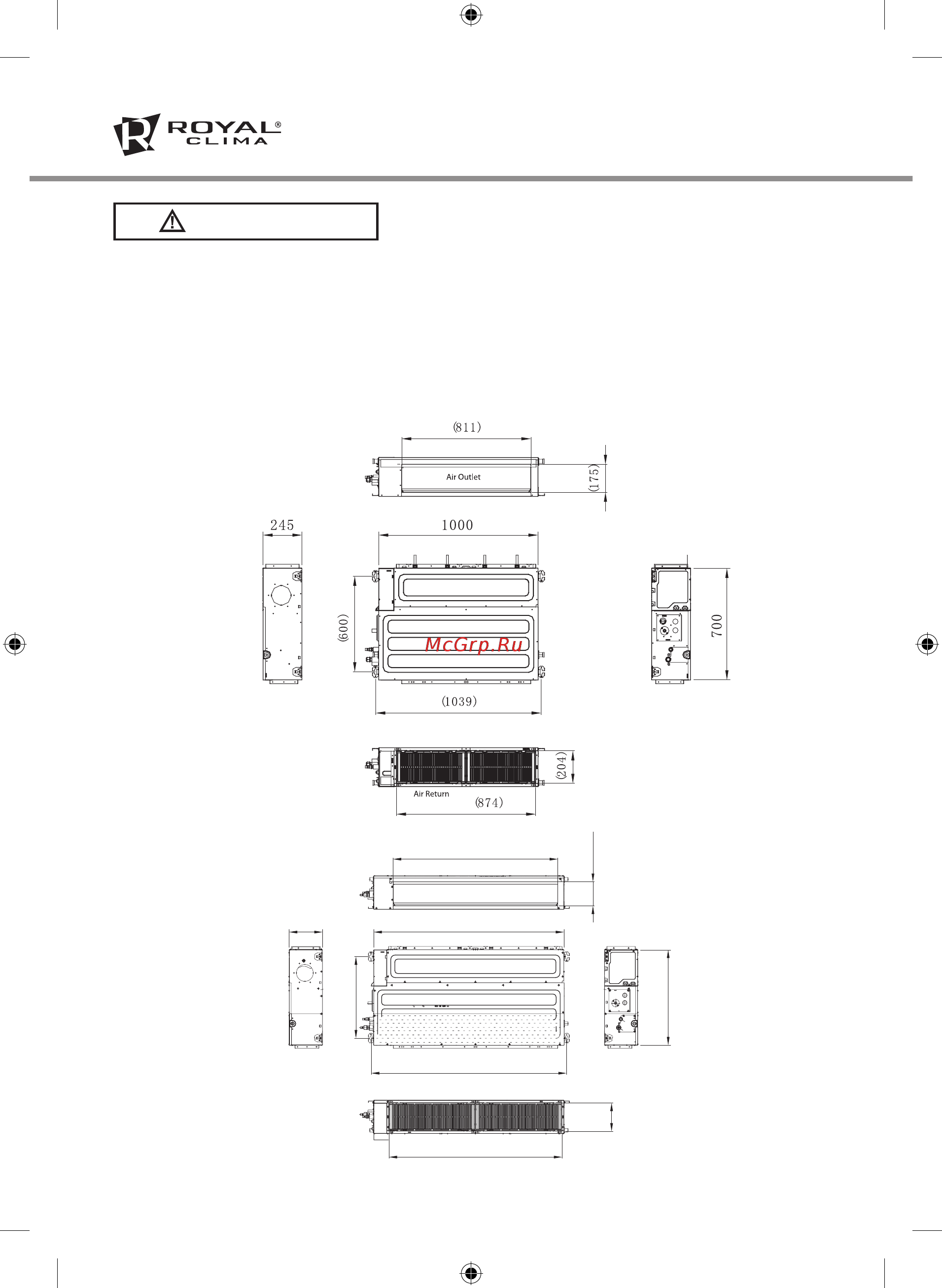 Royal Clima CO-D 60HNI /CO-E 60HNI [10/20] Установочные размеры