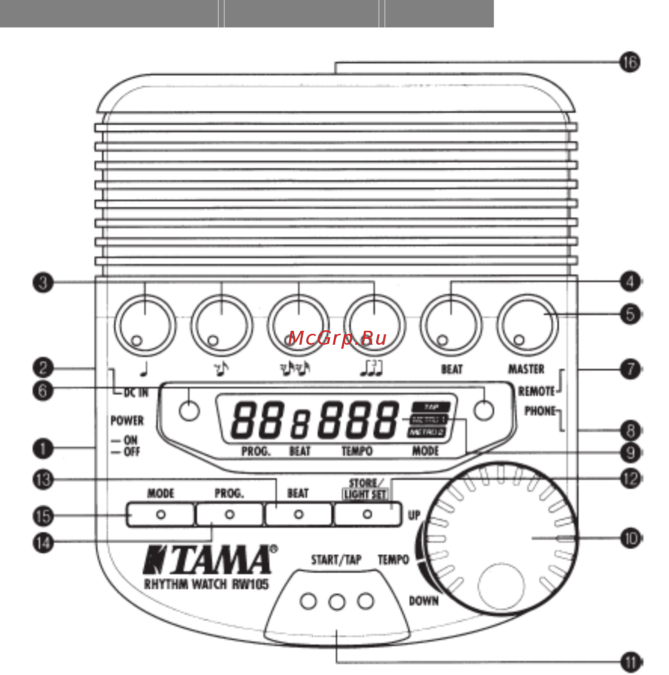 Tama Rhythm Watch RW105 Руководство пользователя онлайн [4/8] 521409