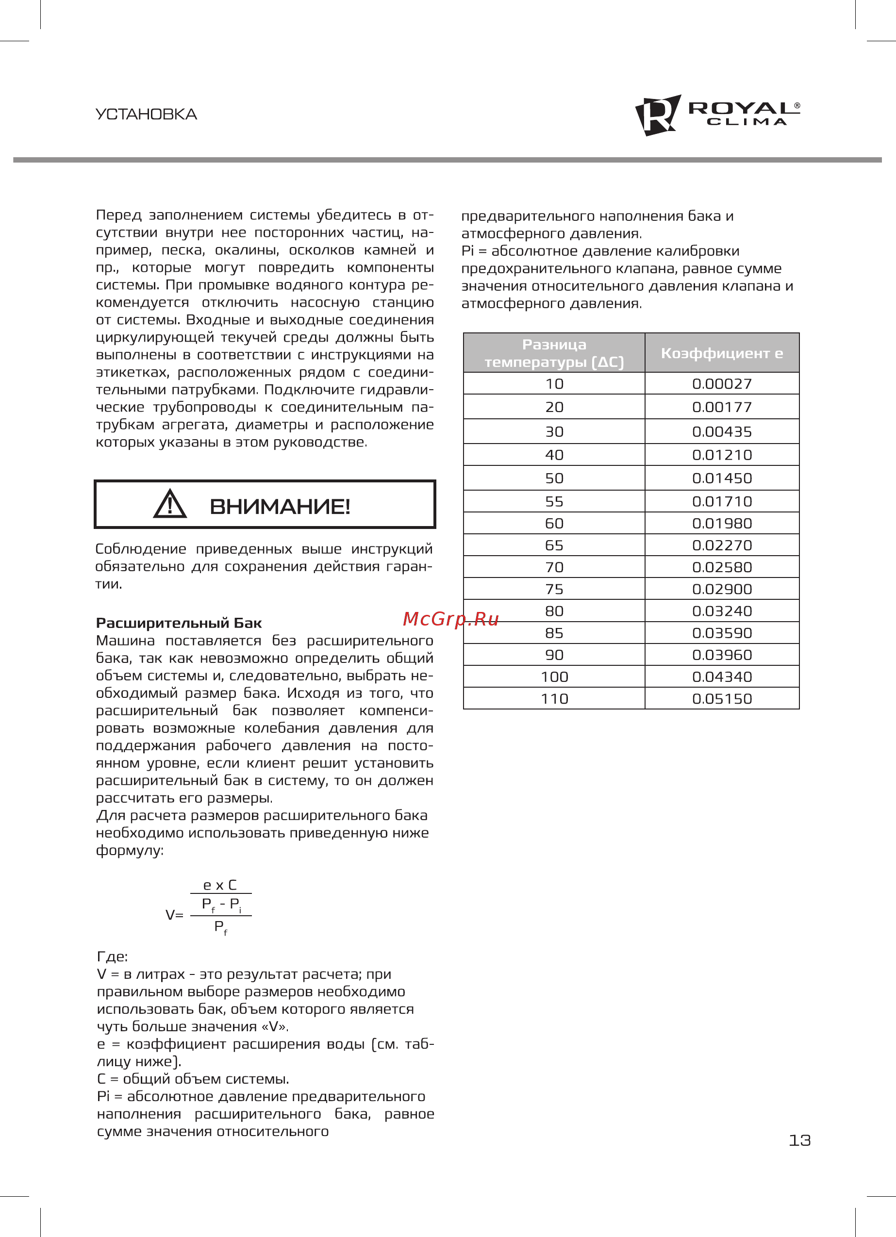 Royal Clima MACS-HDP-F11/P20 [13/32] Внимание
