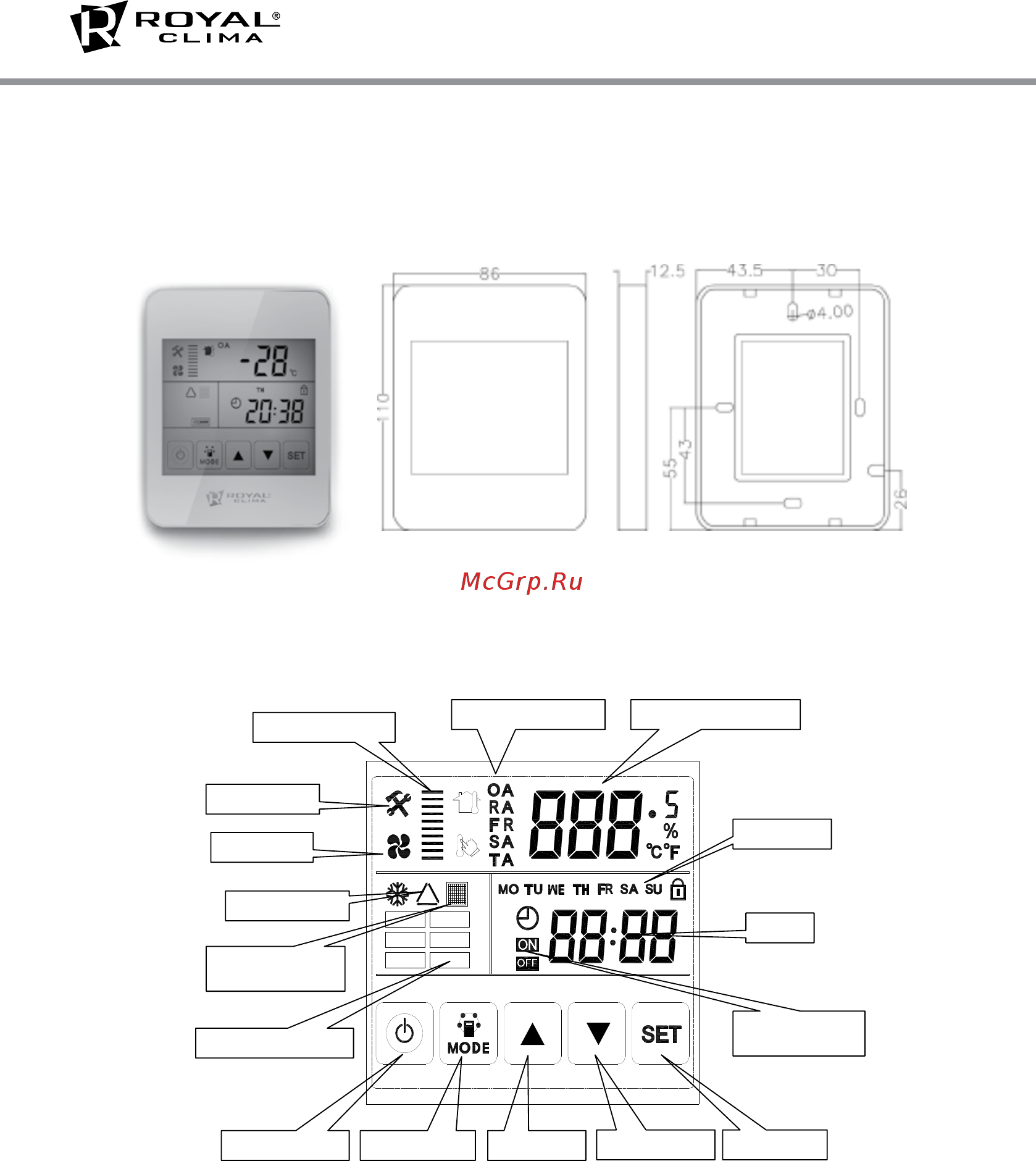 Royal Clima RCS 500 2.0 [12/28] Функции проводного пульта управления