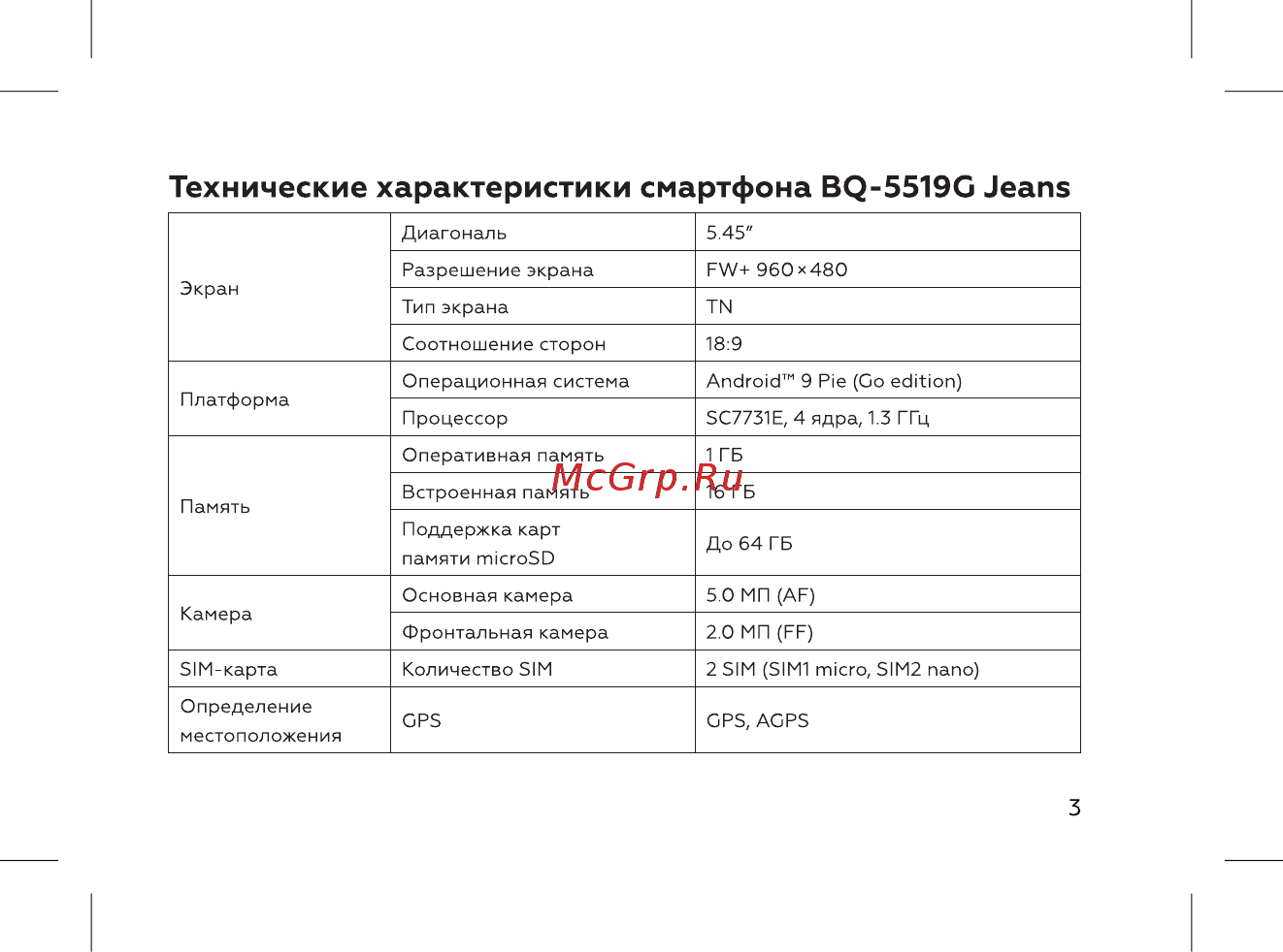 BQ 737509 [5/72] Технические характеристики смартфона bq 5519g jeans