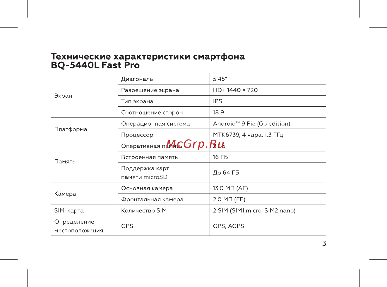 BQ 737520 [5/72] Технические характеристики смартфона bq 5440l fast pro