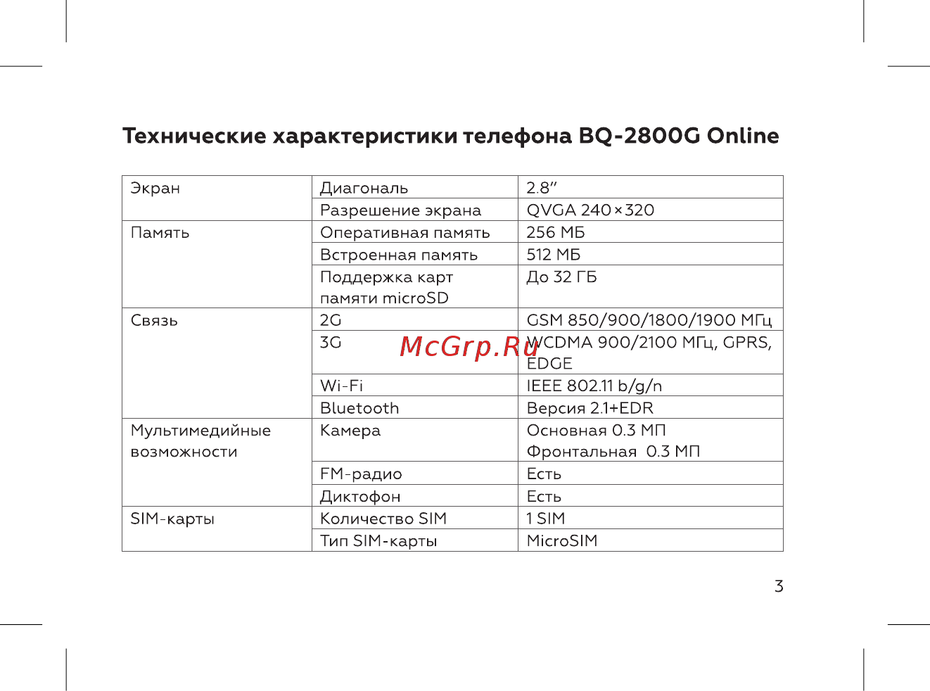 BQ BQ-2800G Online [5/52] Технические характеристики телефона bq 28oog online