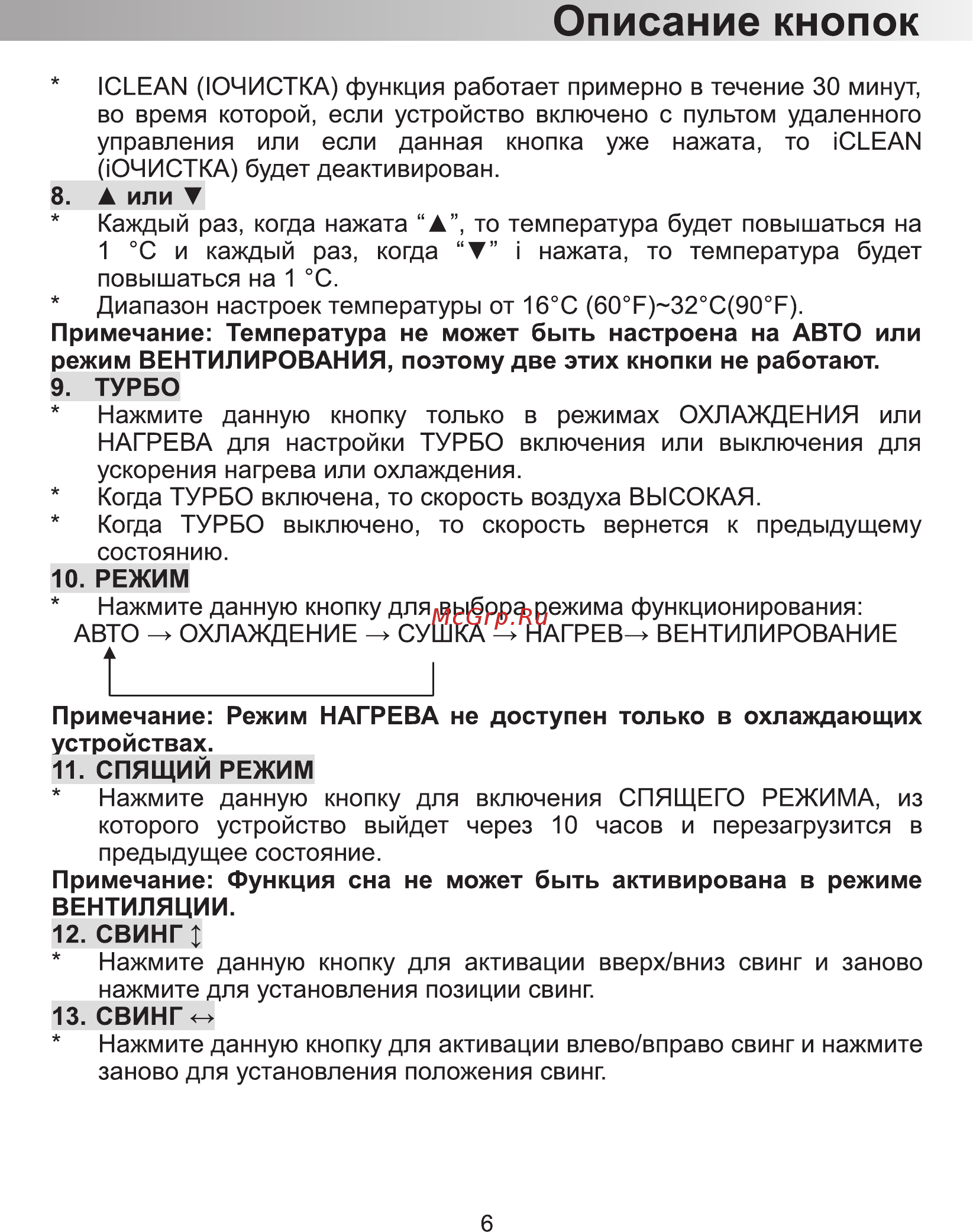 Lanzkraft LSWH-25FL1N/LSAH-25FL1N [6/9] Описание кнопок