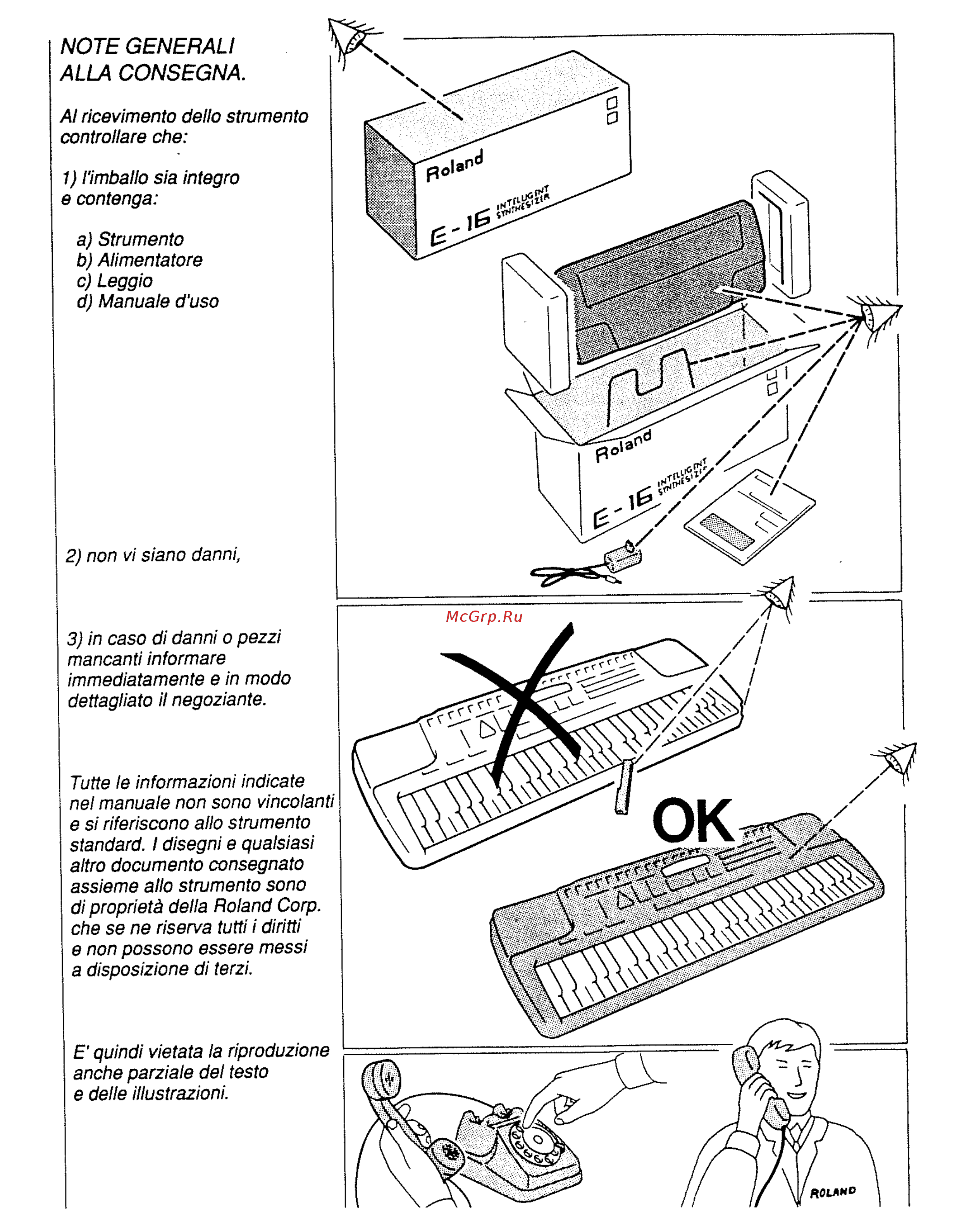Roland E-16 [12/126] Note generali alla consegna