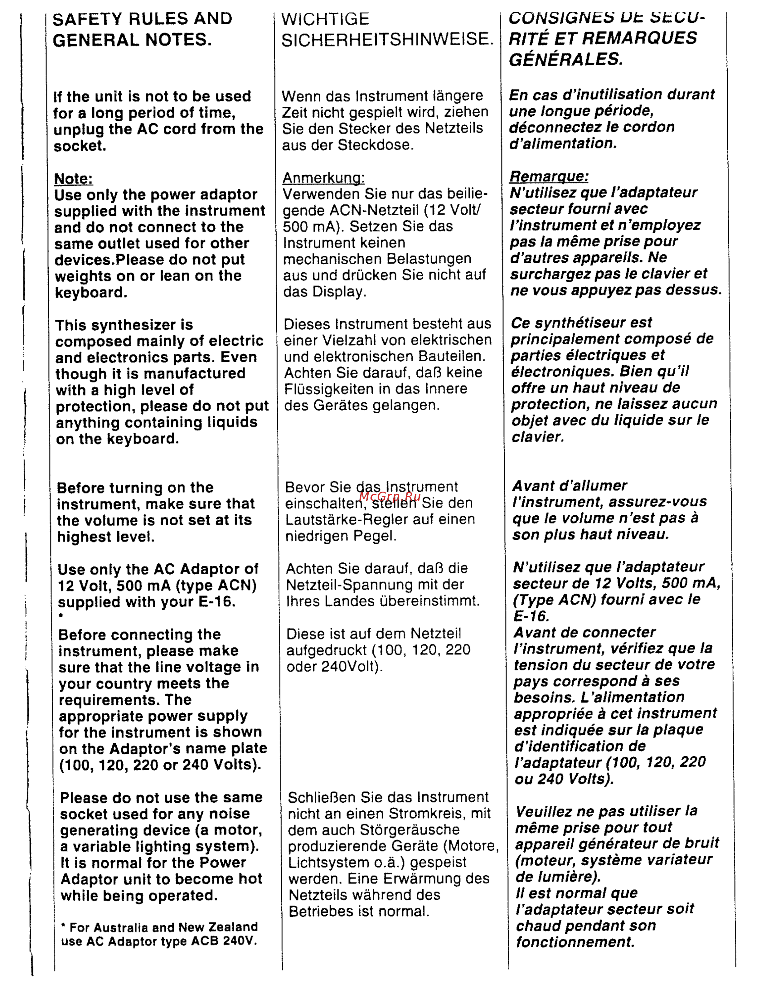 Roland E-16 [19/126] Safety rules and general notes
