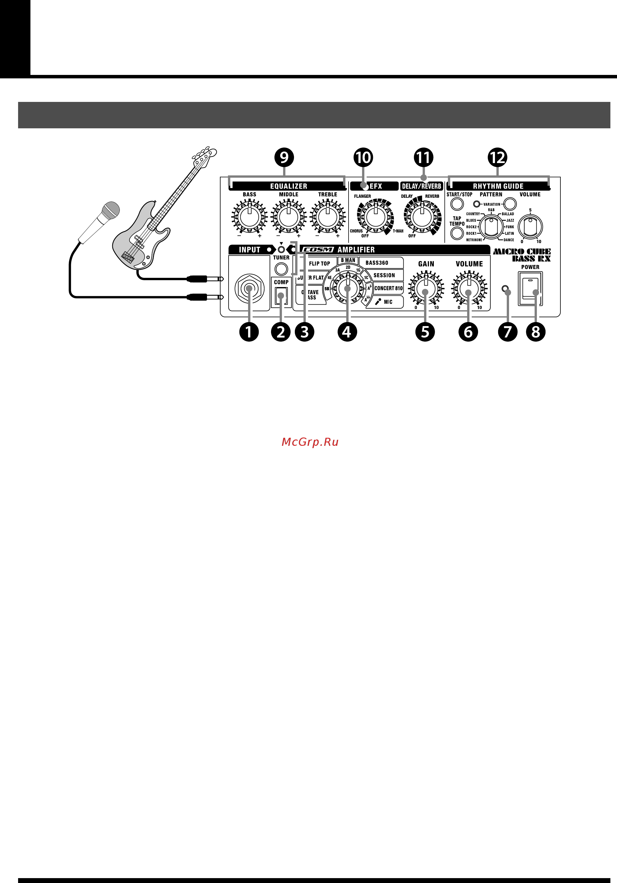 Roland Micro Cube Bass RX [6/11] Описание панелей