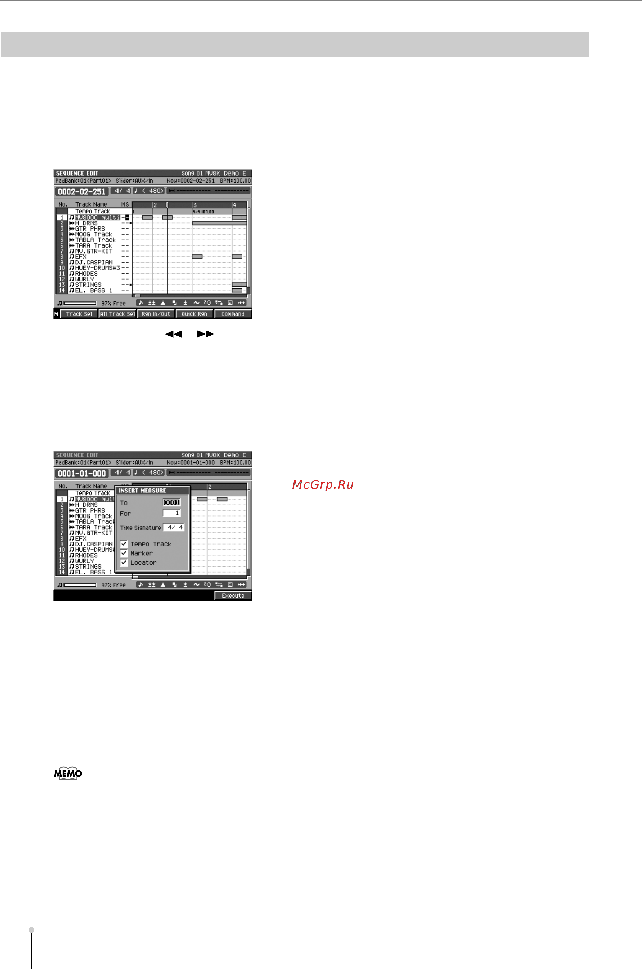 Roland MV-8800 [174/325] Вставка пустых тактов в заданную позицию insert measure