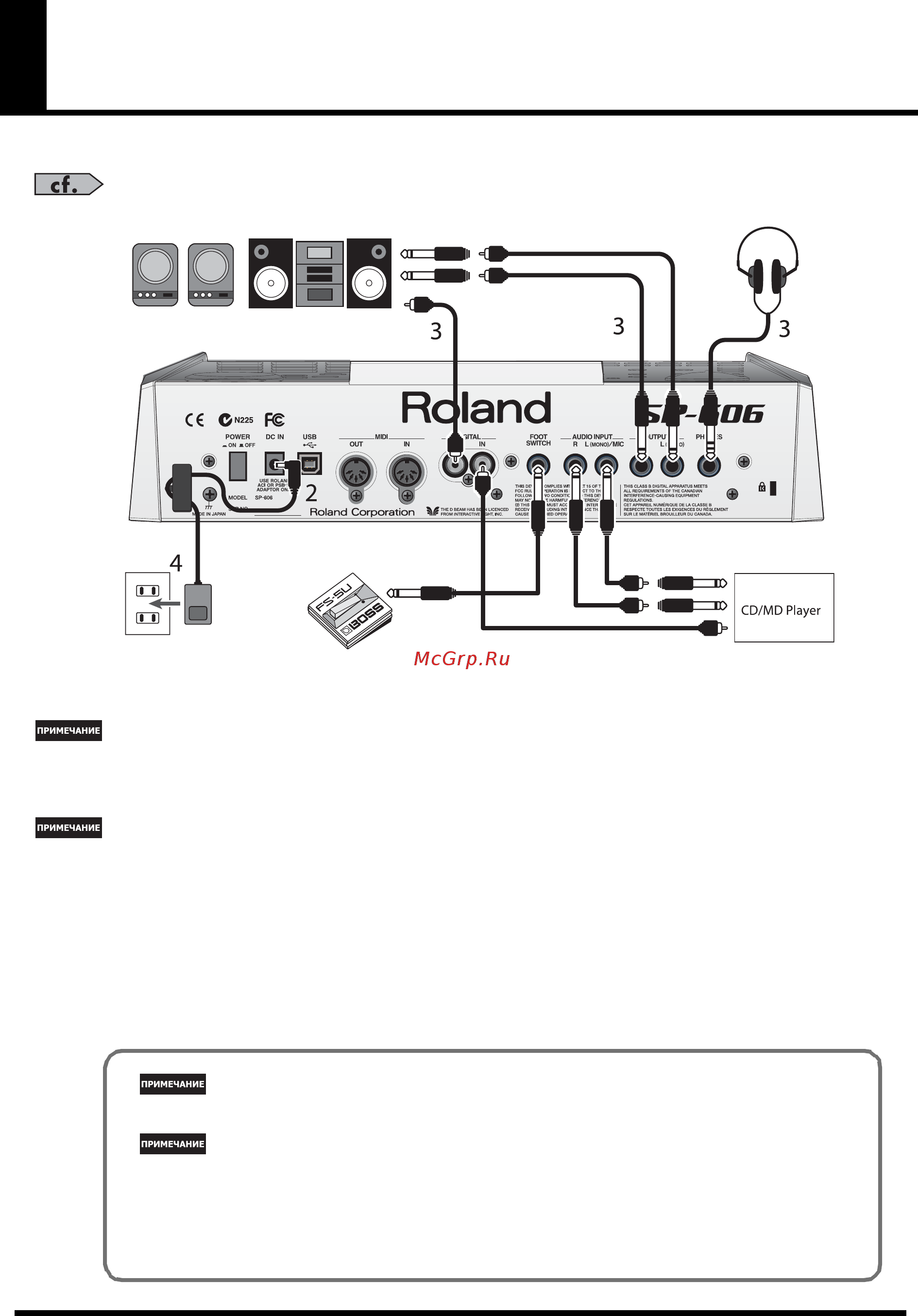 Roland SP-606 [20/104] И подключение sp 606 к оборудованию