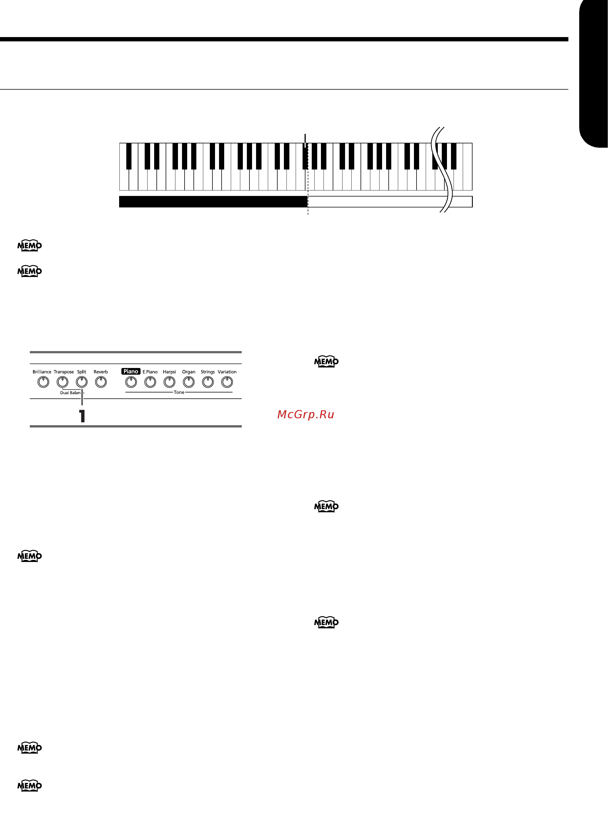 Roland HP-103 [17/42] Èãðà ðàçíûìè çâóêàìè â ëåâîé è ïðàâîé ðóêå ðåæèì ðàçäåëåíèÿ êëàâèàòóðû split