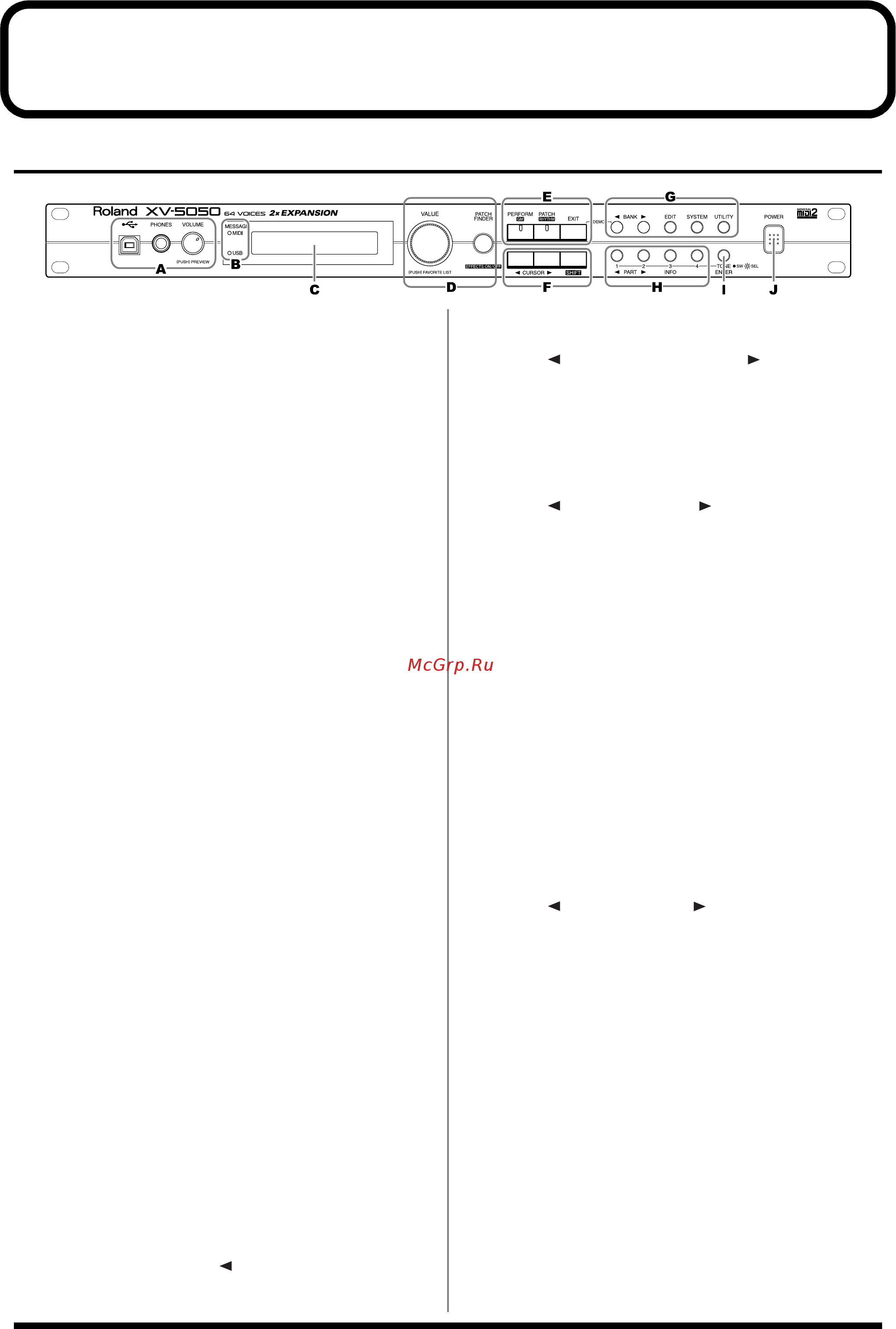 Roland XV-5050 [9/178] Описания панелей