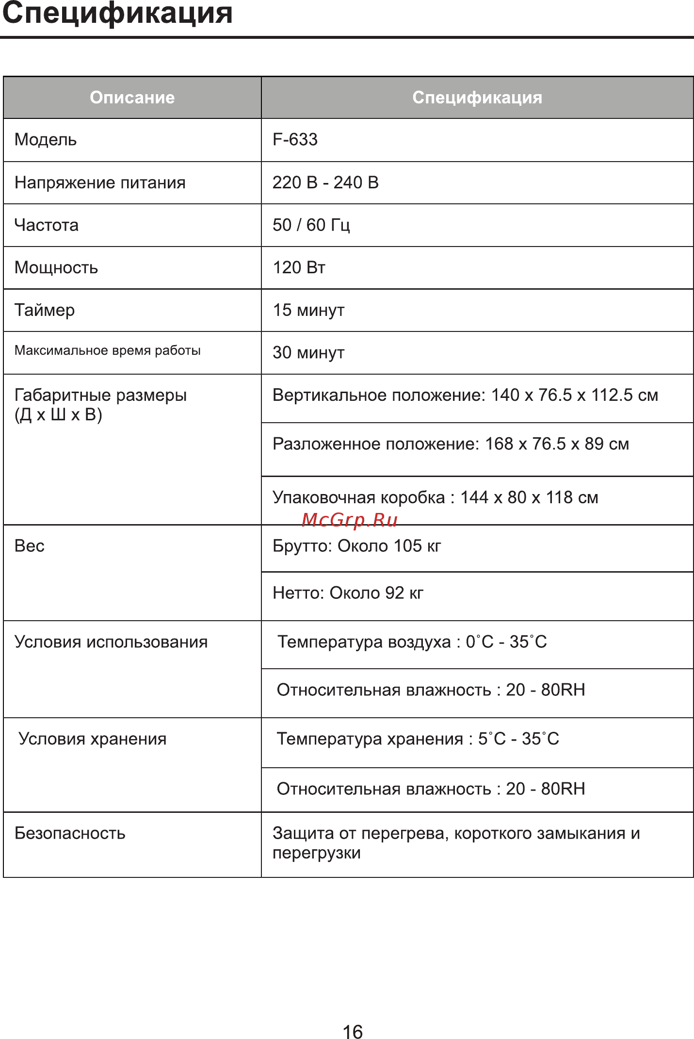 FUJIMO QI F-633 Графит [19/20] Спецификация